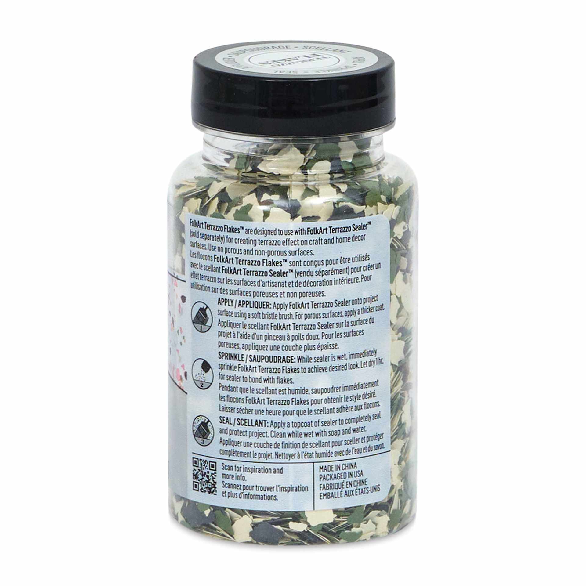 Plaid FolkArt Terrazzo Color Chip Flakes - Green Multi, 2.47 oz back of bottle