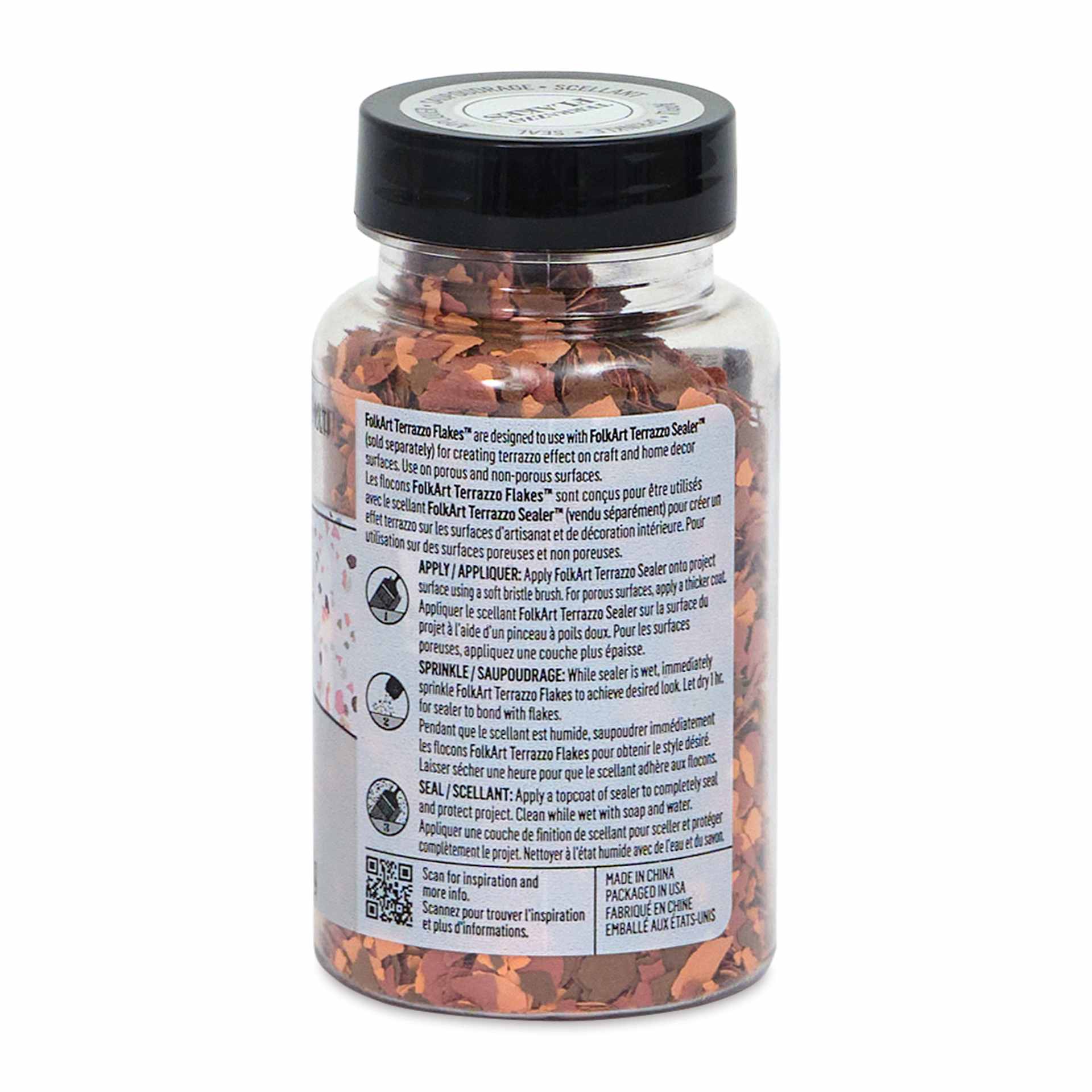 Plaid FolkArt Terrazzo Color Chip Flakes - Terra Cotta Multi, 2.47 oz back of bottle