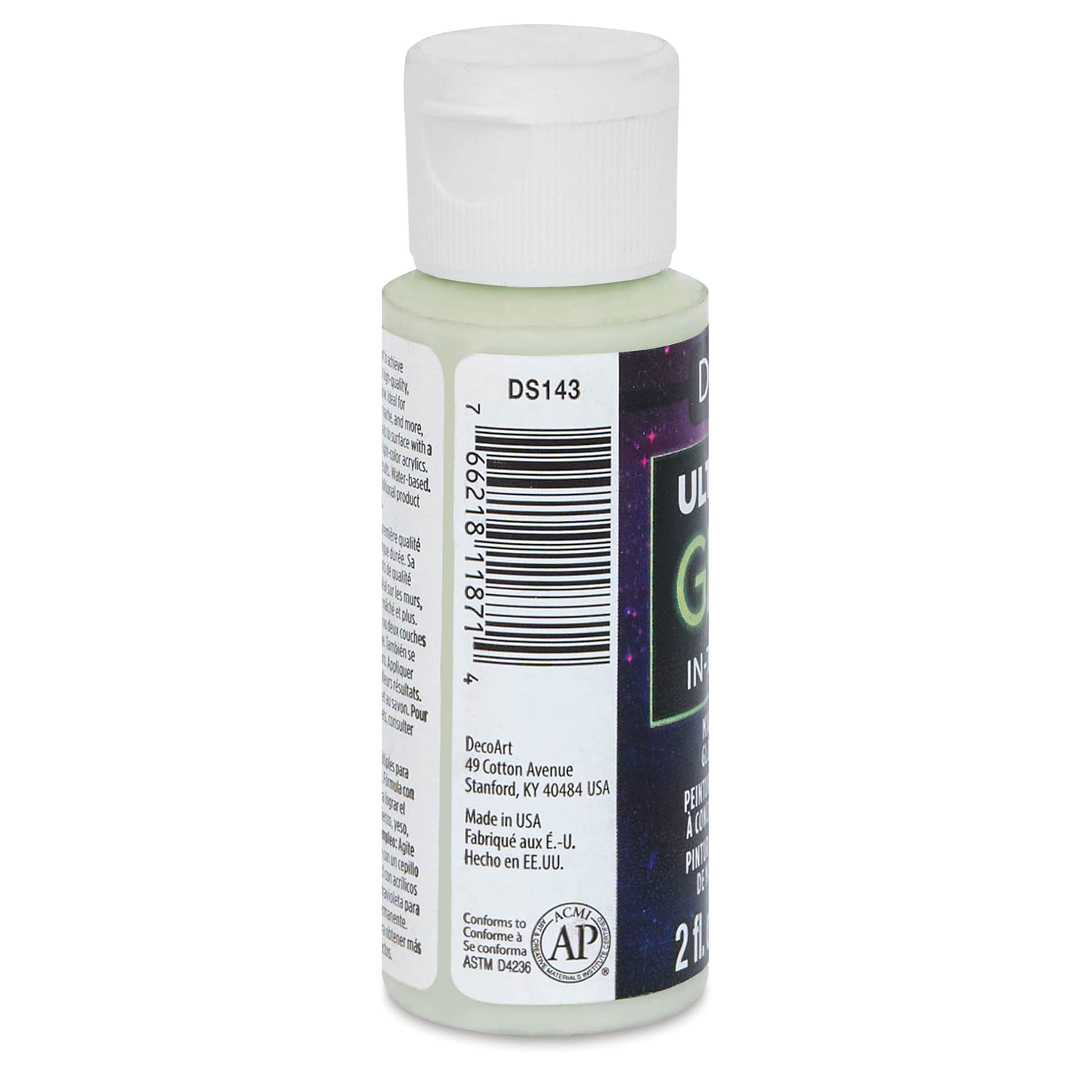 DecoArt Ultimate Glow-in-the-Dark Acrylic Paint - 2 oz left side of bottle
