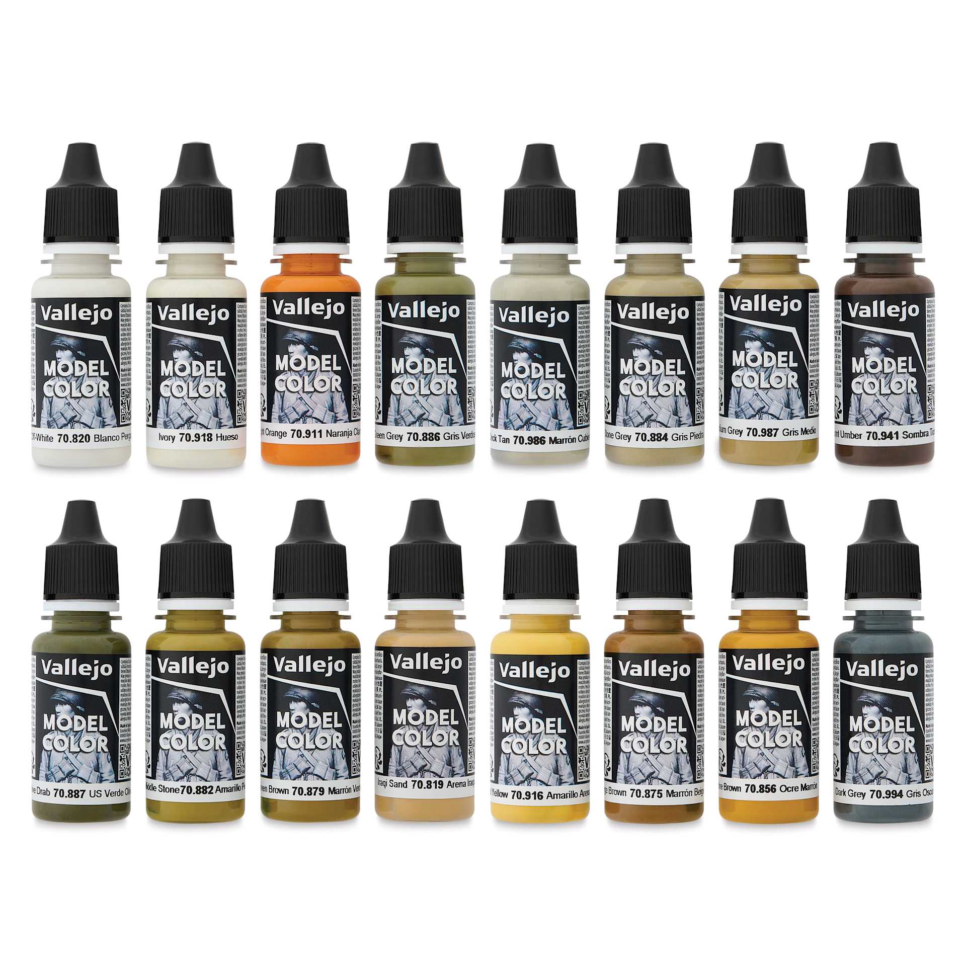 Vallejo Acrylic Model Color Paints Set - Set of 16, Earth Tones set contents