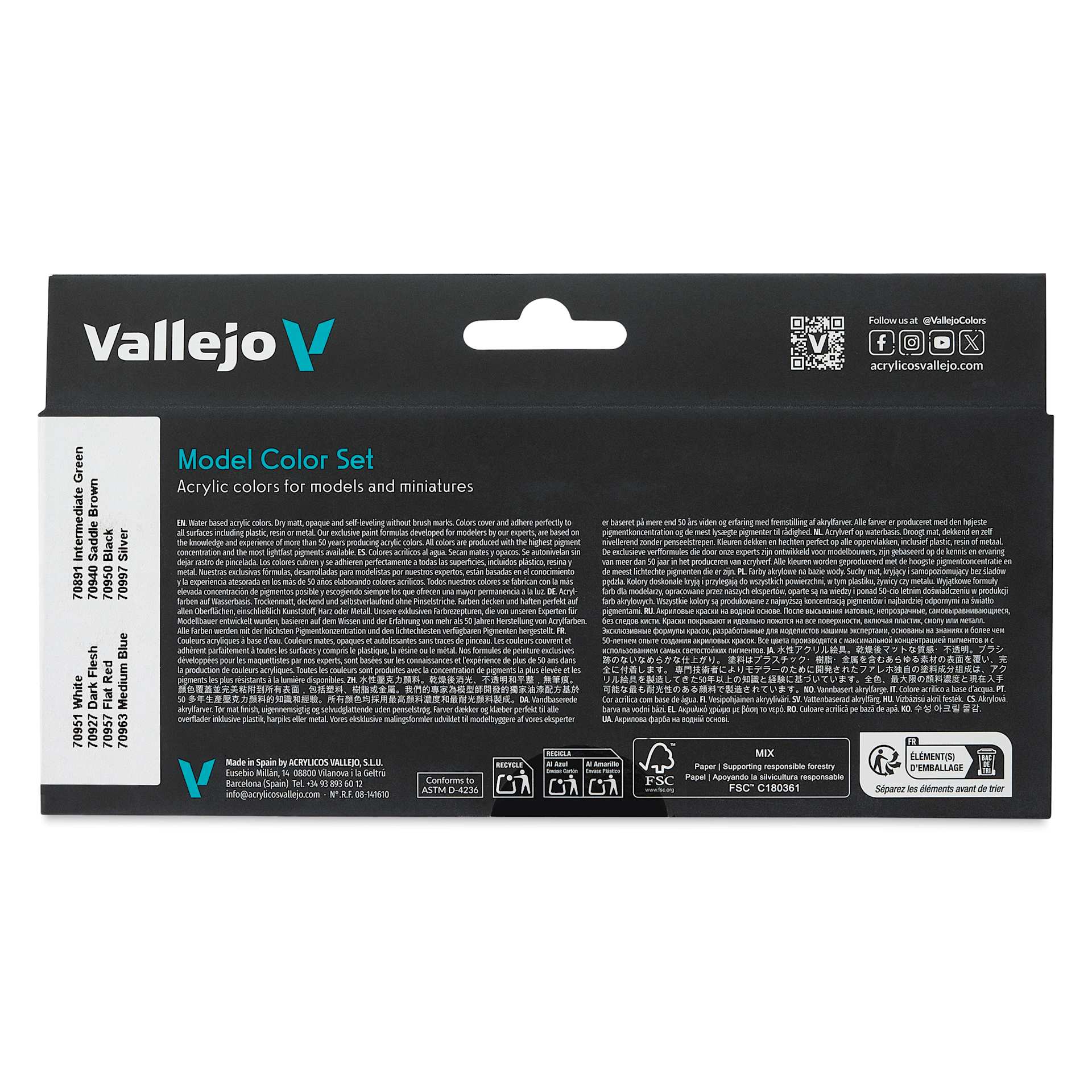 Vallejo Acrylic Model Color Paints Set - Set of 8, Wargame Basics back of package
