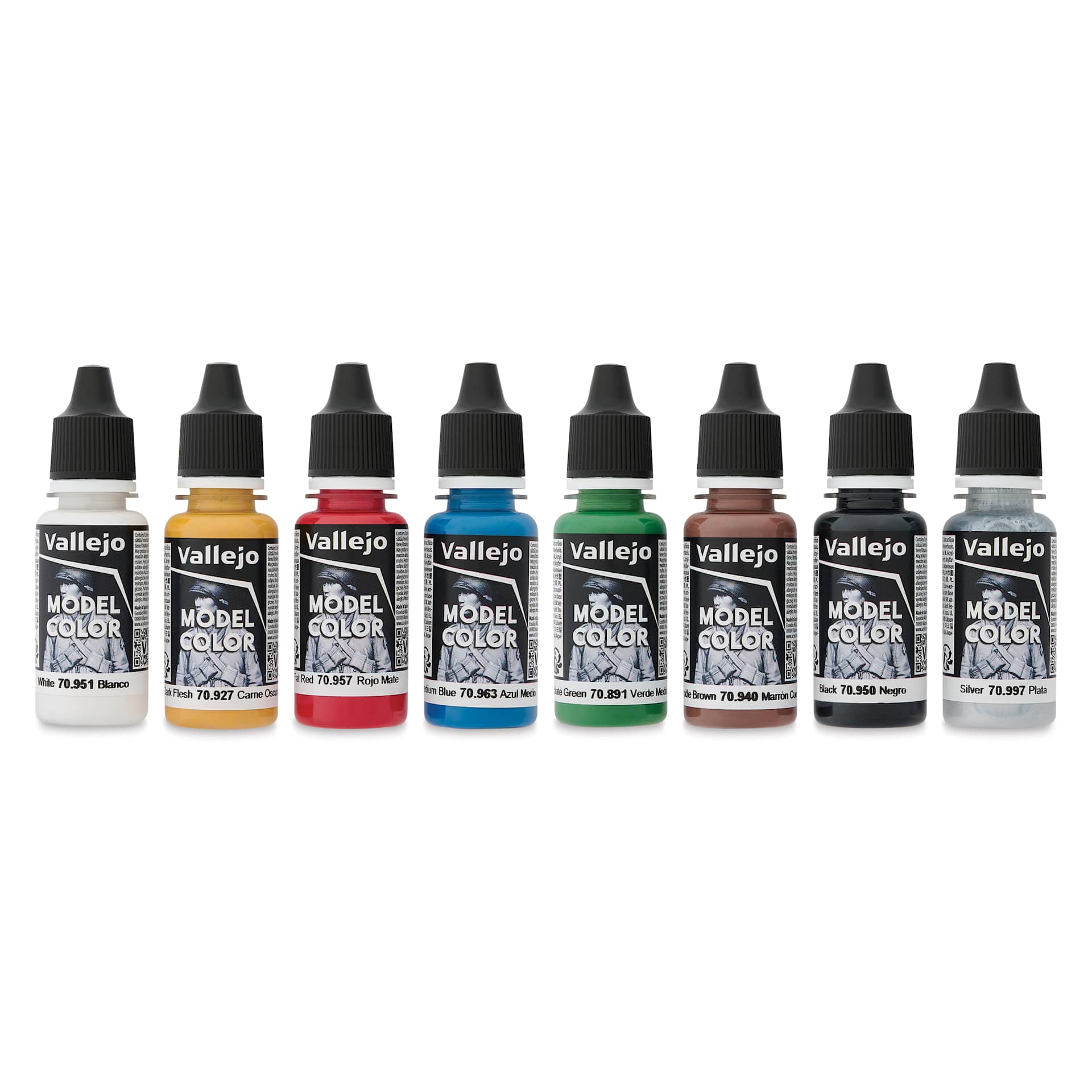 Vallejo Acrylic Model Color Paints Set - Set of 8, Wargame Basics set contents