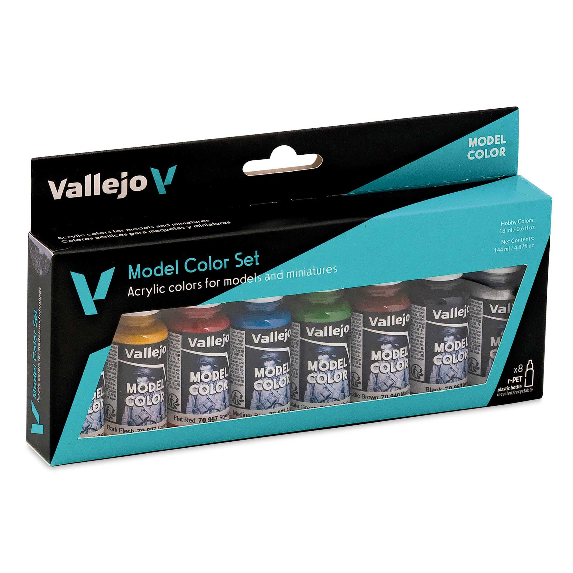 Vallejo Acrylic Model Color Paints Set - Set of 8, Wargame Basics, 18 ml front of packaging