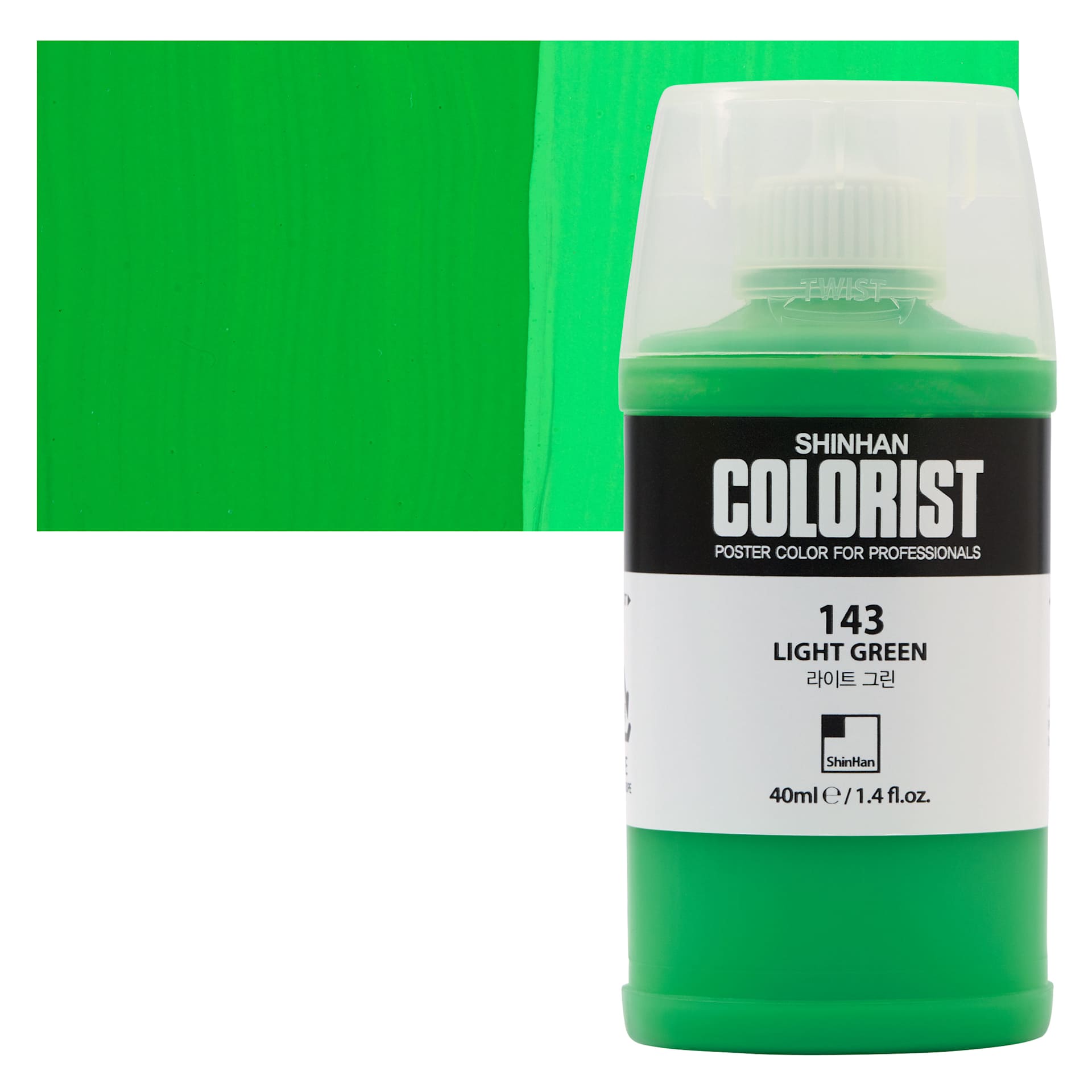 ShinHan Colorist Poster Color Paint - Light Green, 40 ml bottle and swatch
