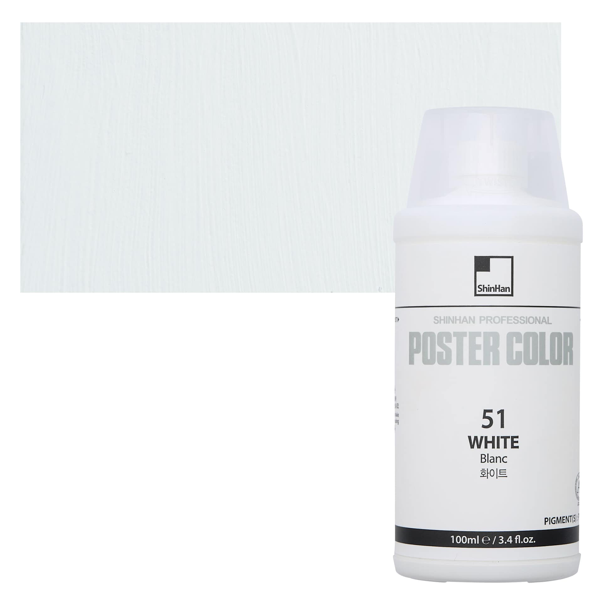 ShinHan Professional Poster Color Paint - White, 100 ml bottle and swatch