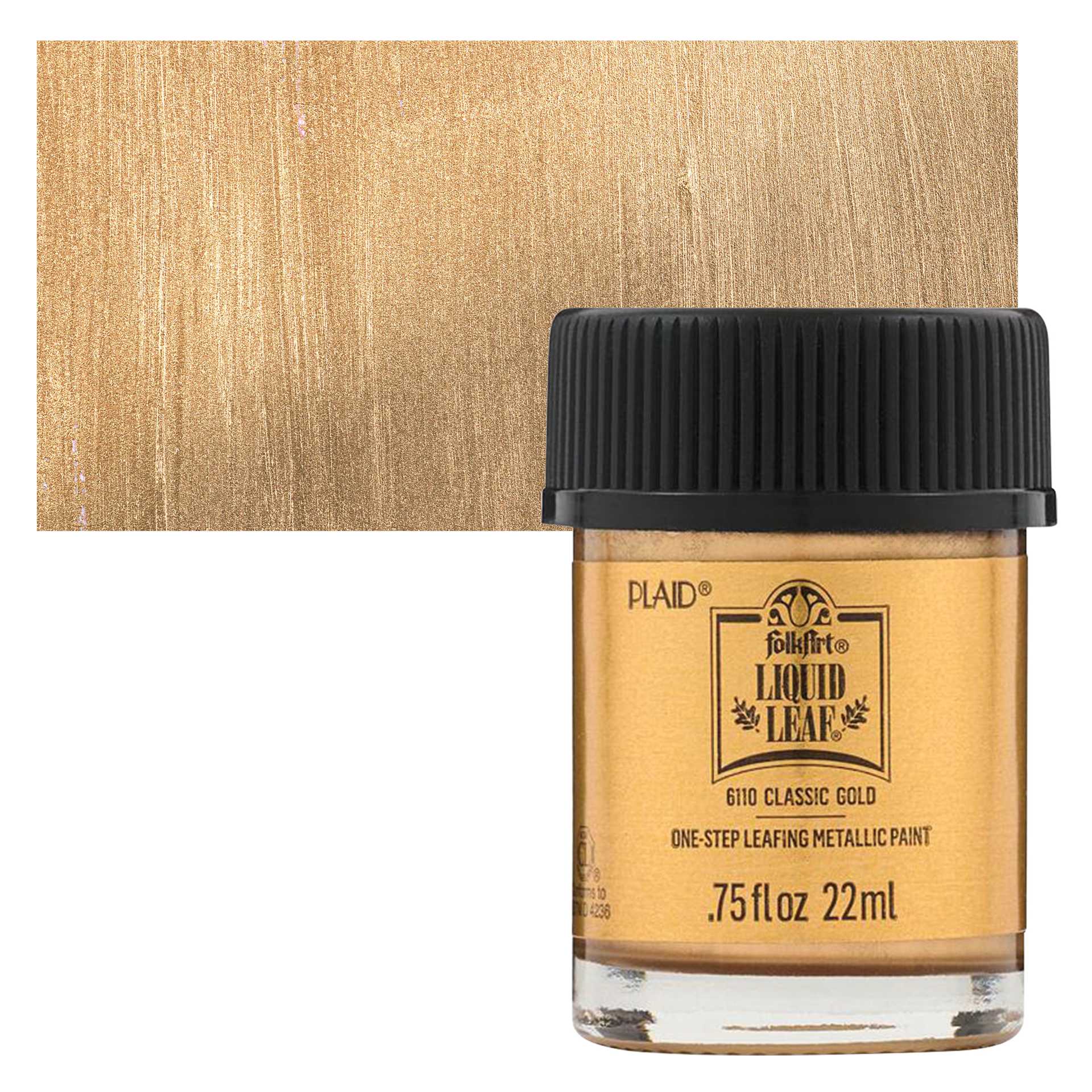 FolkArt Liquid Leaf Metallic Paint - Classic Gold, 0.75 oz jar and swatch