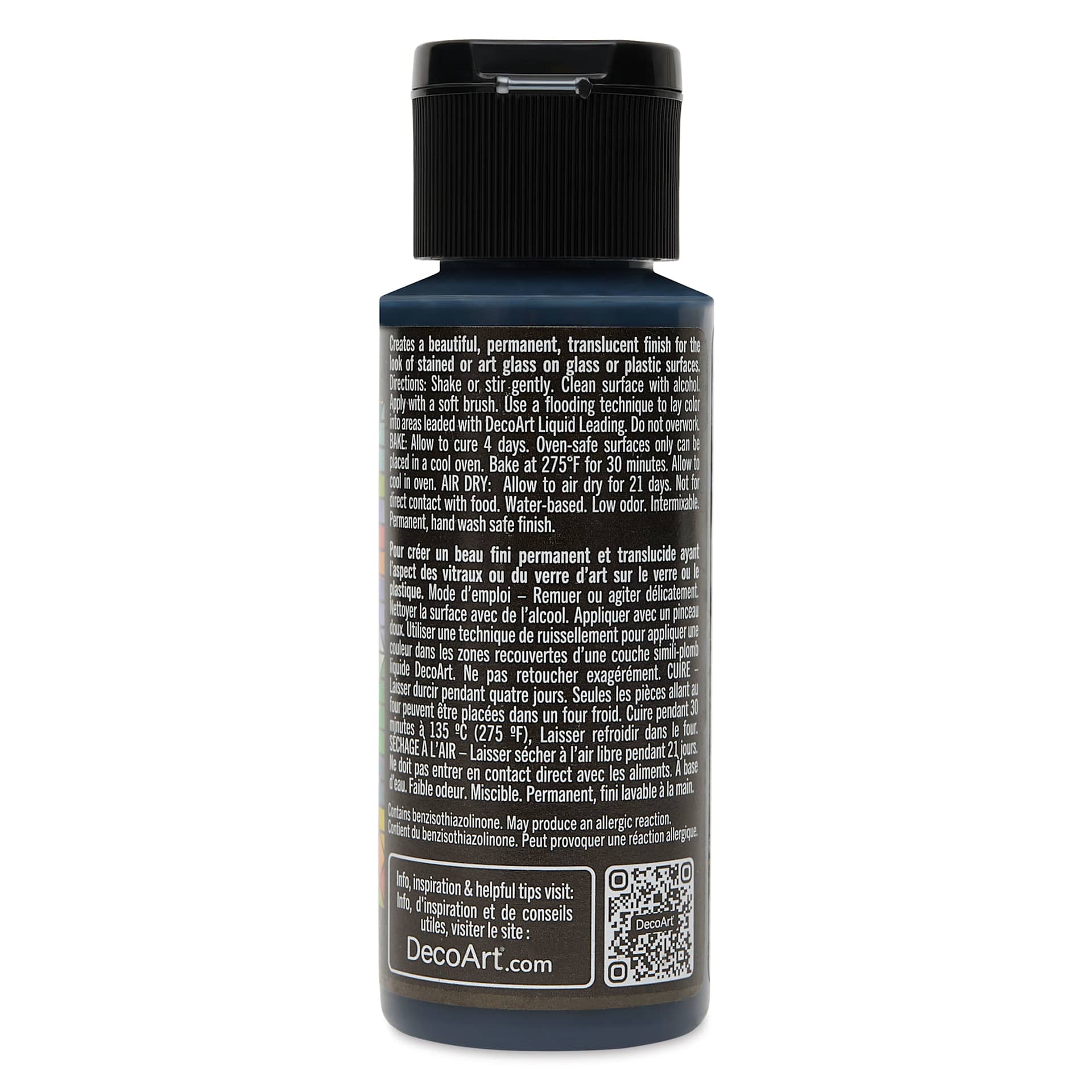 Back of DecoArt Stained Glass Paint - Black, 2 oz bottle
