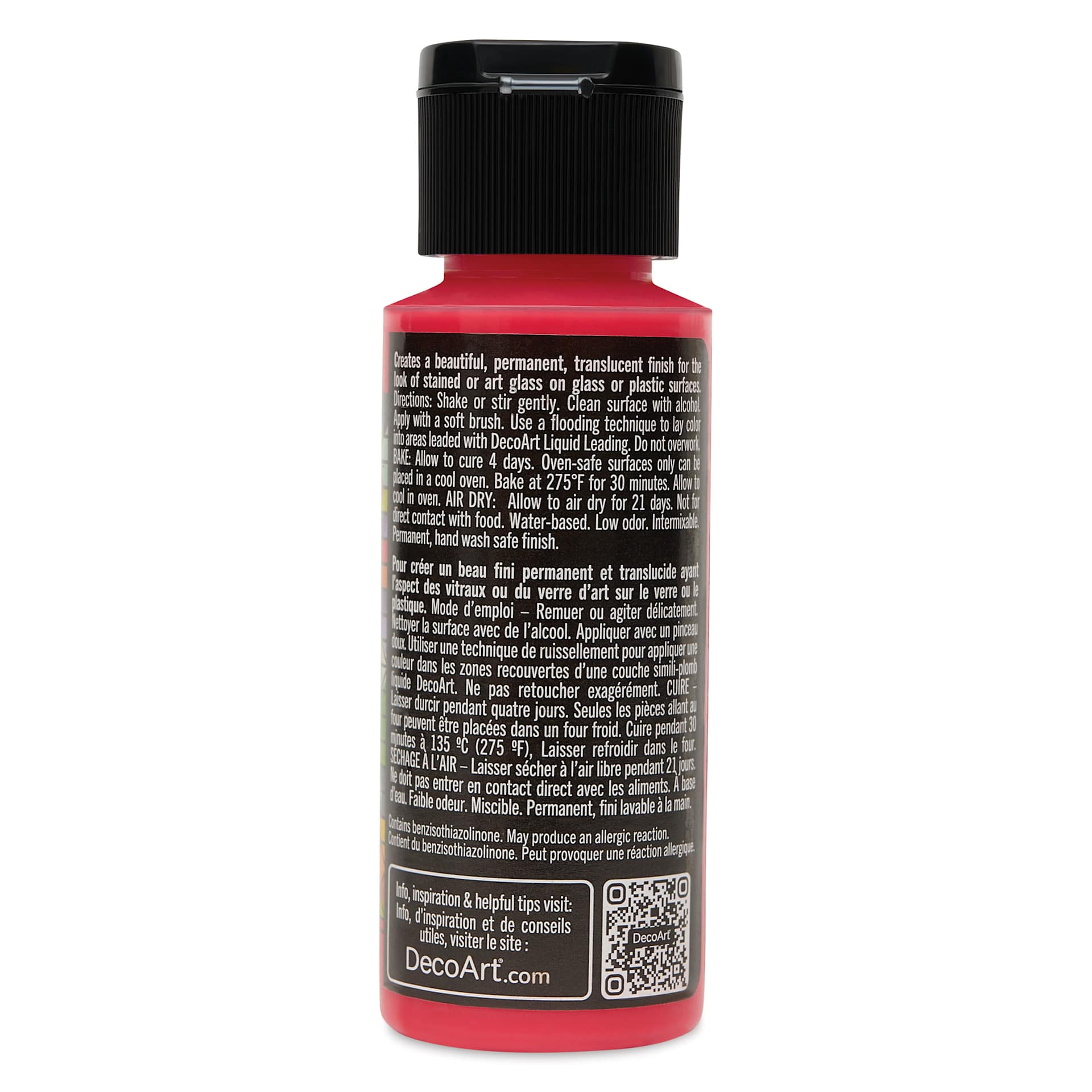 Back of DecoArt Stained Glass Paint - Red, 2 oz bottle