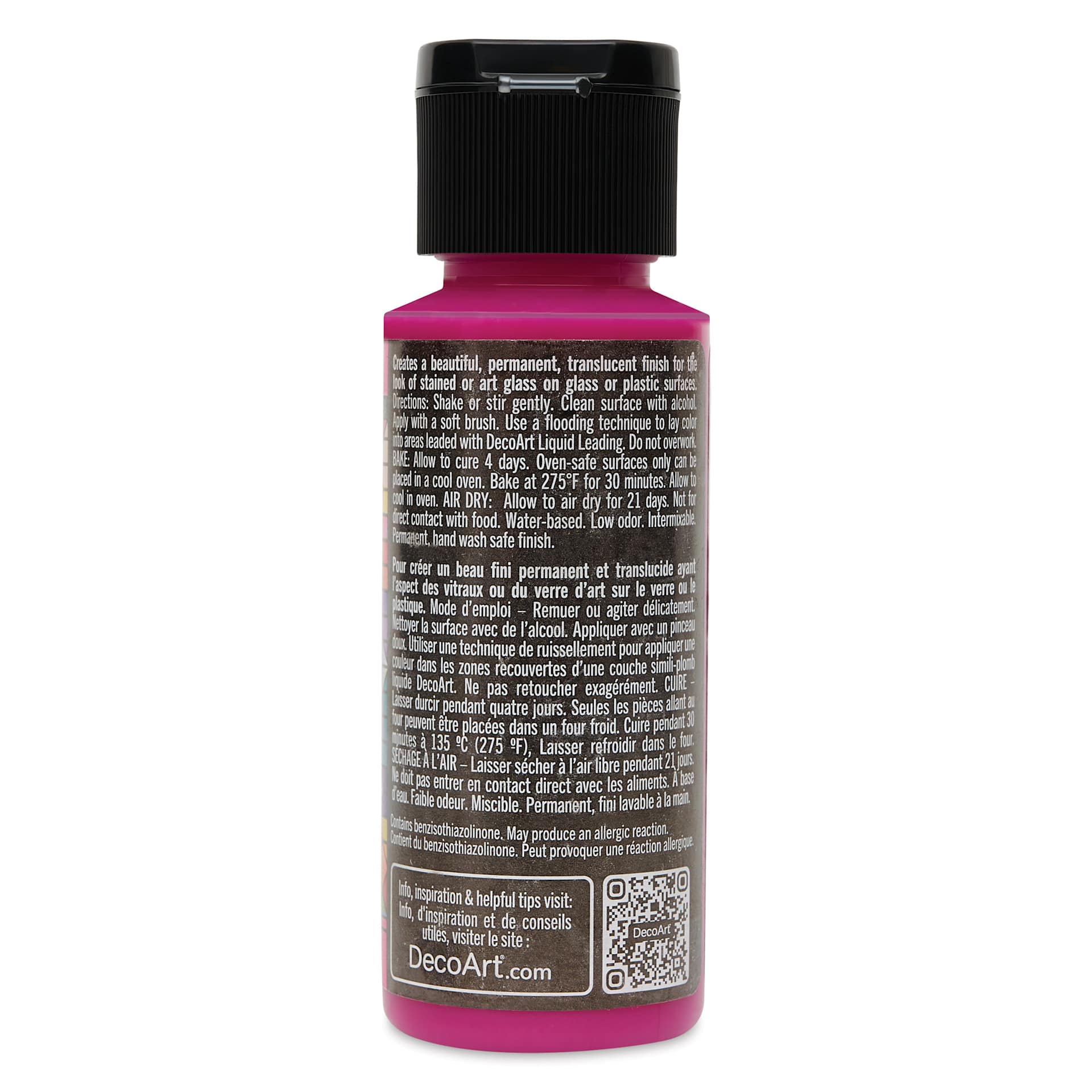 Back of DecoArt Stained Glass Paint - Magenta, 2 oz bottle