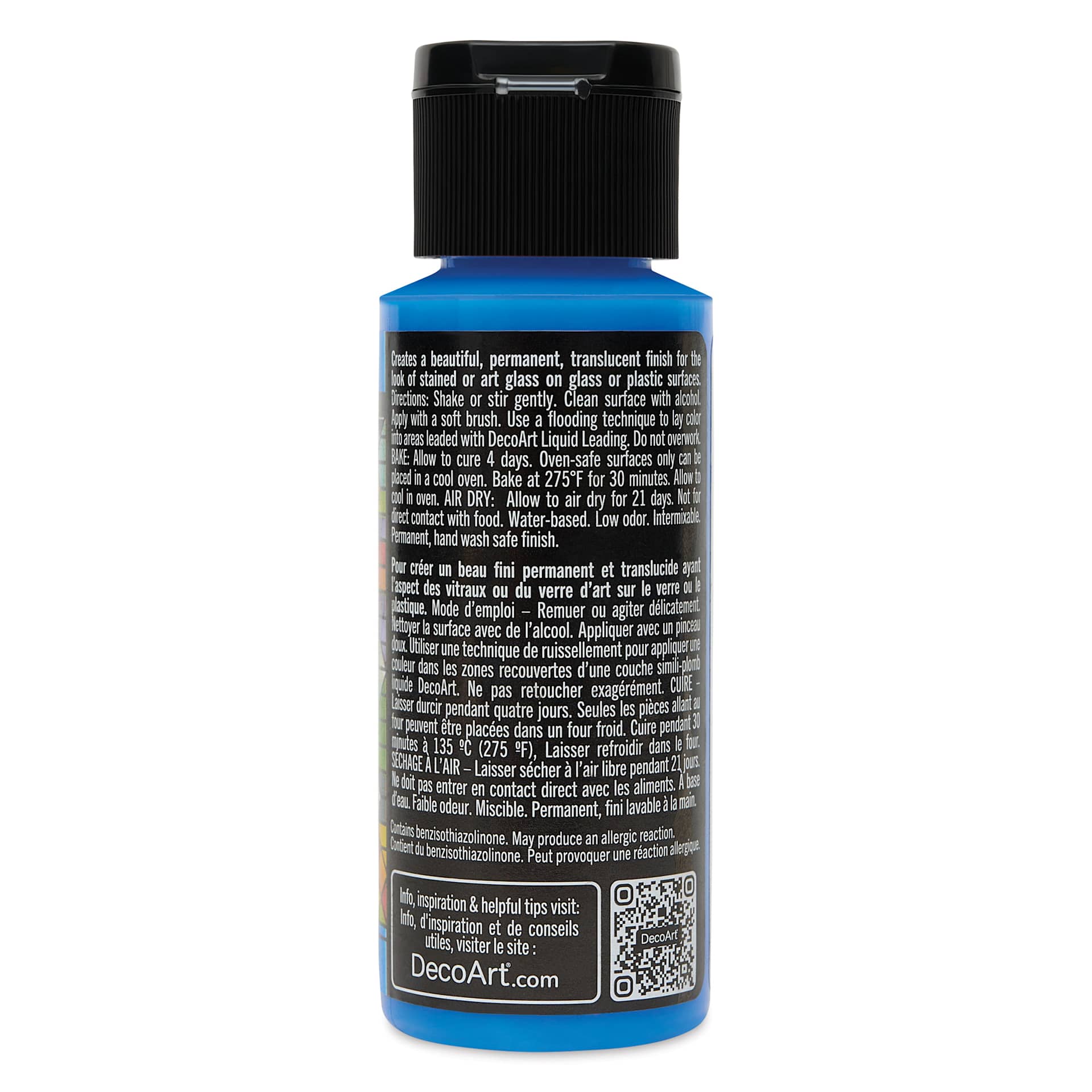 Back of DecoArt Stained Glass Paint - Sky Blue, 2 oz bottle