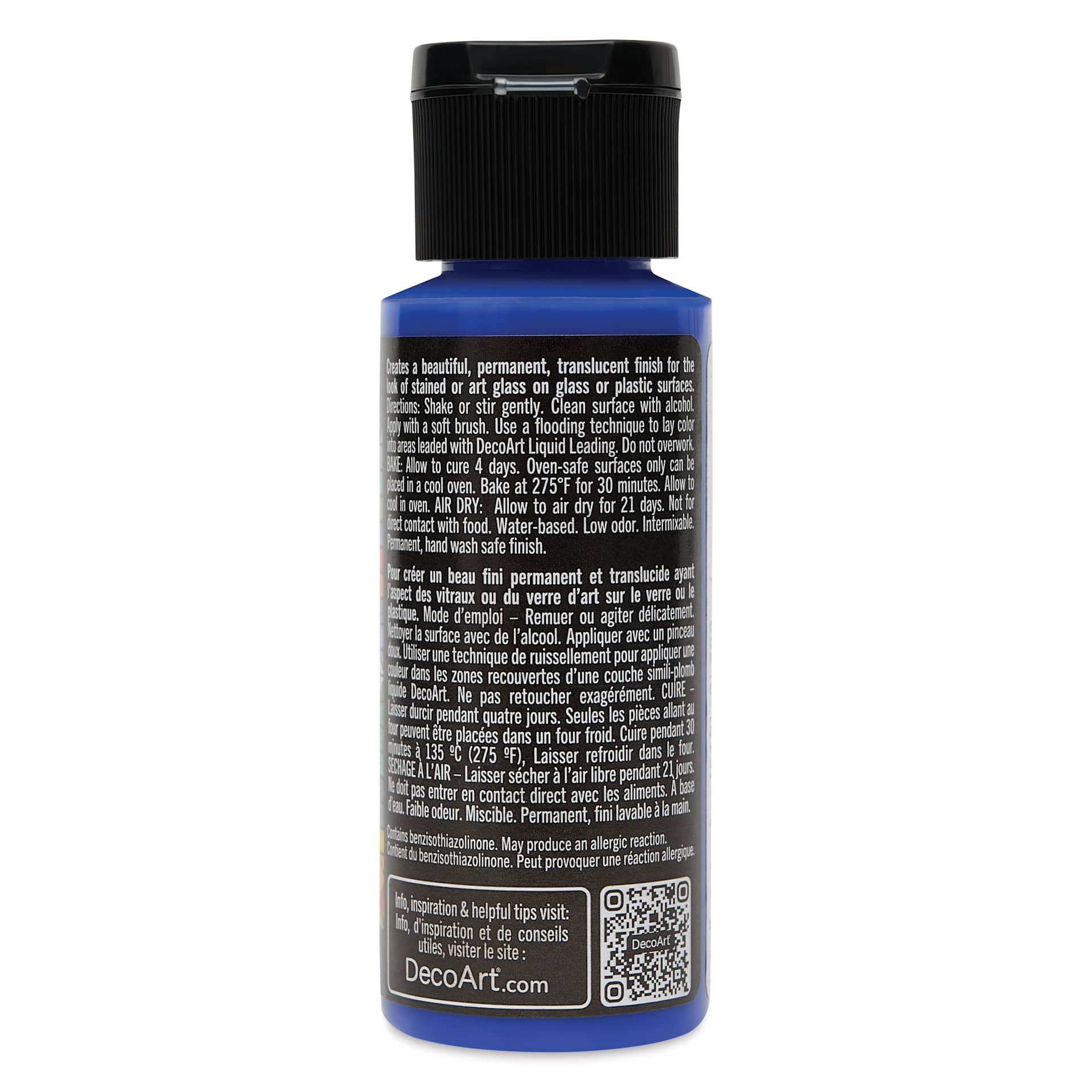Back of DecoArt Stained Glass Paint - Cobalt, 2 oz bottle