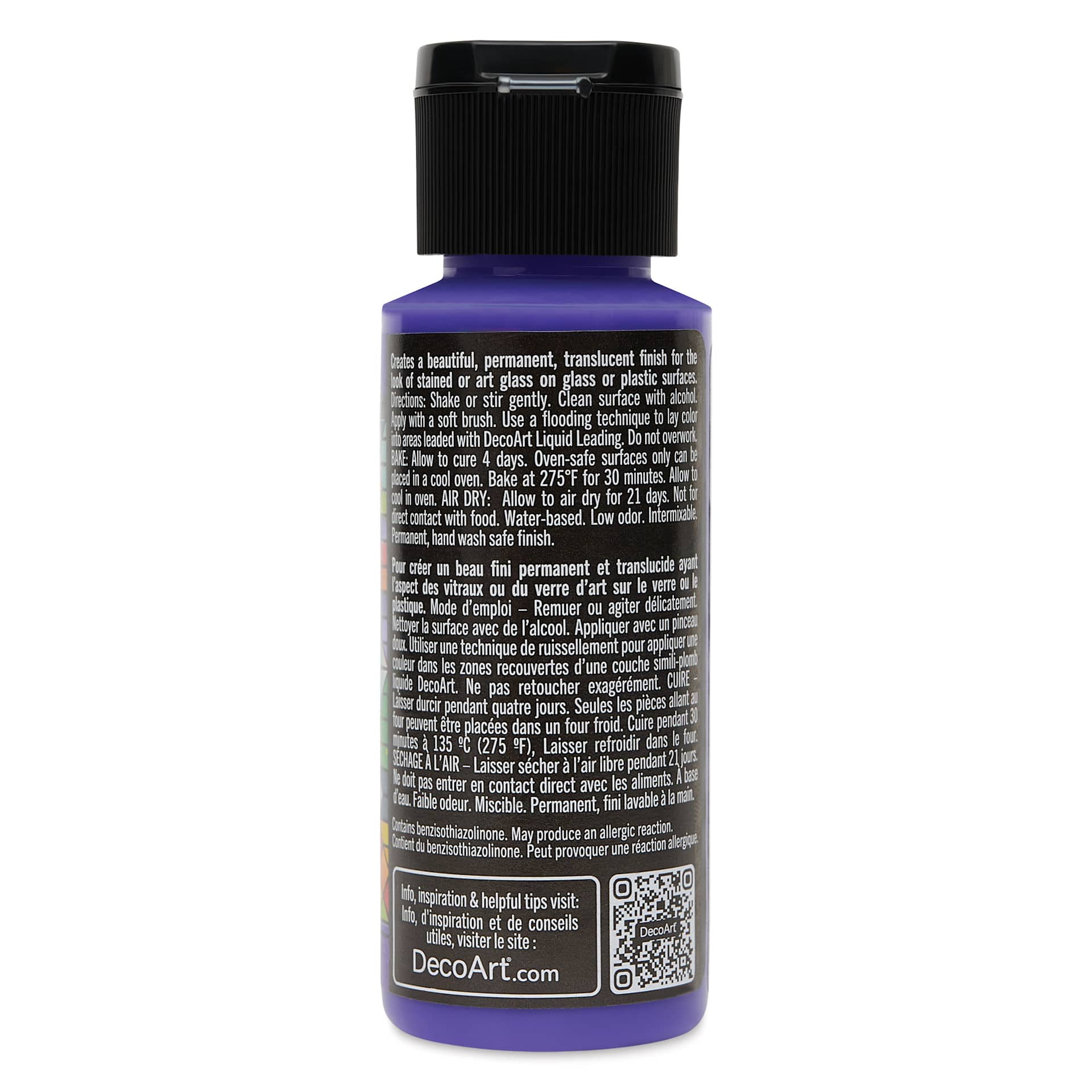 Back of DecoArt Stained Glass Paint - Purple, 2 oz bottle