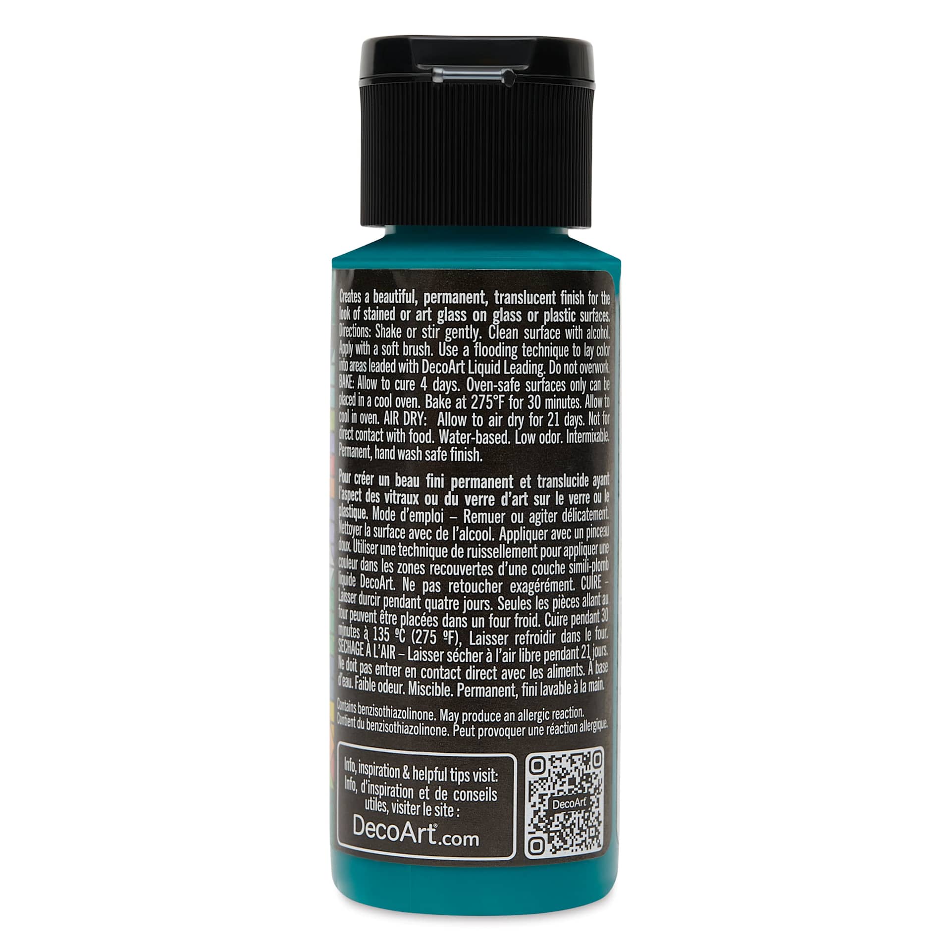 Back of DecoArt Stained Glass Paint - Emerald, 2 oz bottle