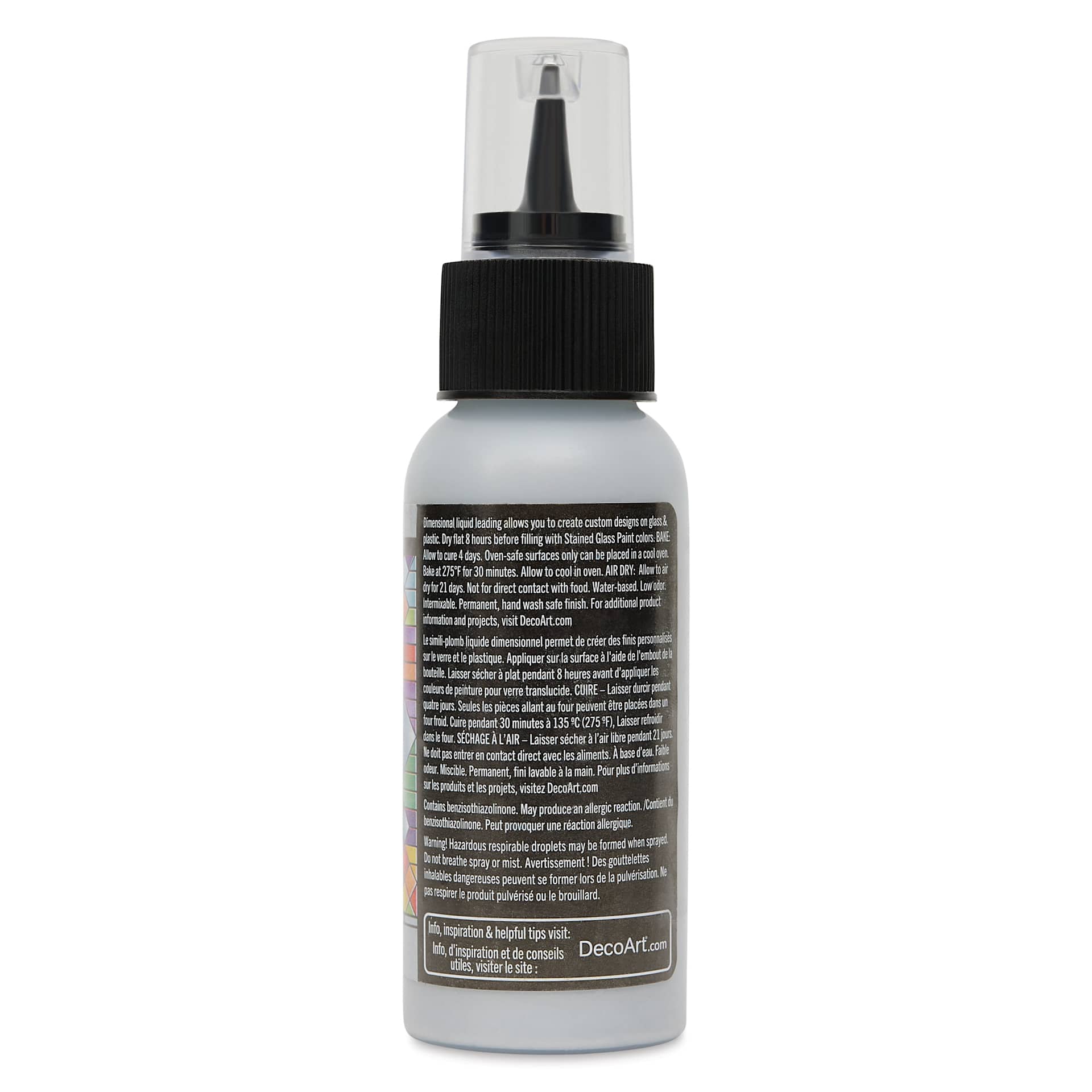 Back of DecoArt Stained Glass Paint 3-D Liquid Leading in Silver