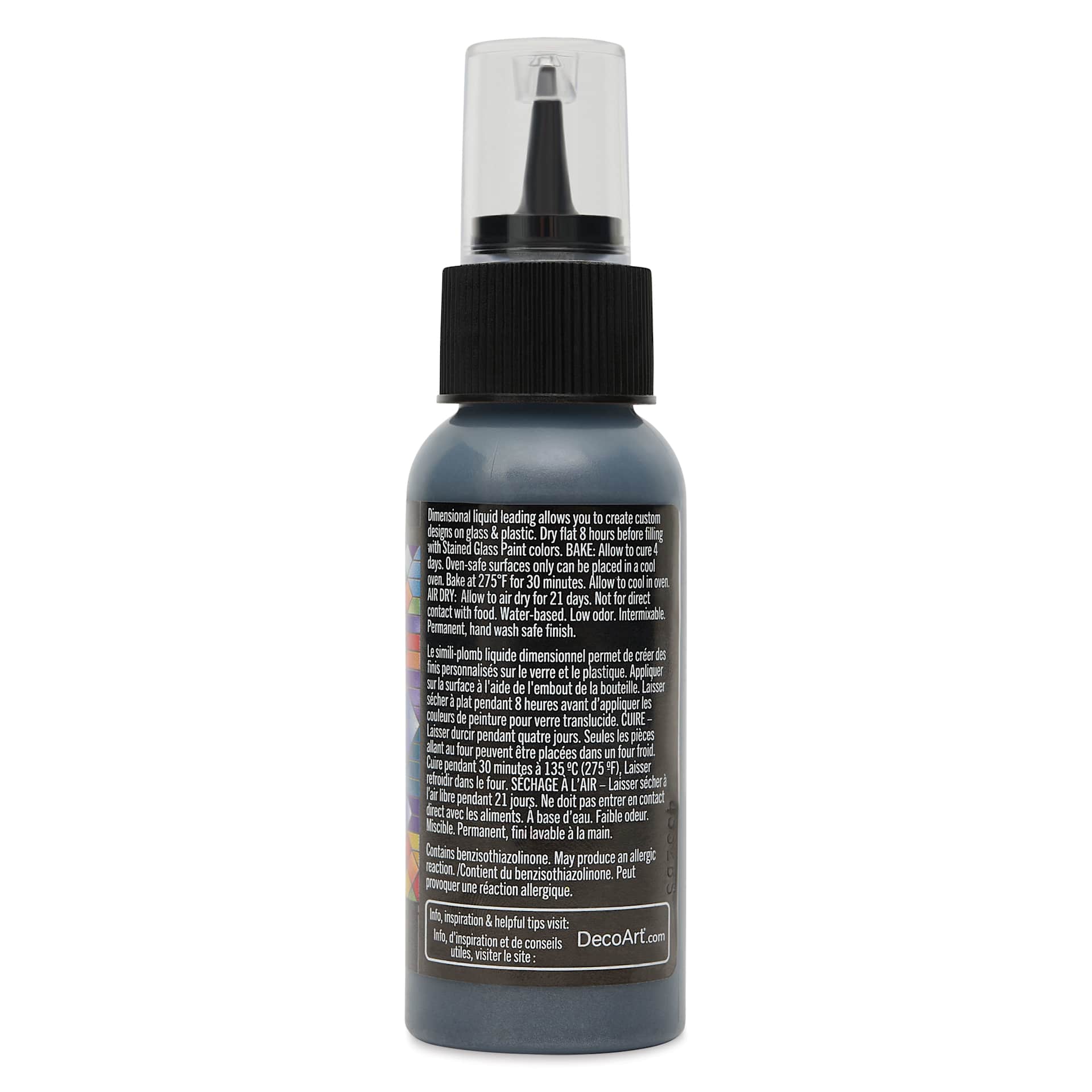 Back of DecoArt Stained Glass Paint 3-D Liquid Leading in Dark