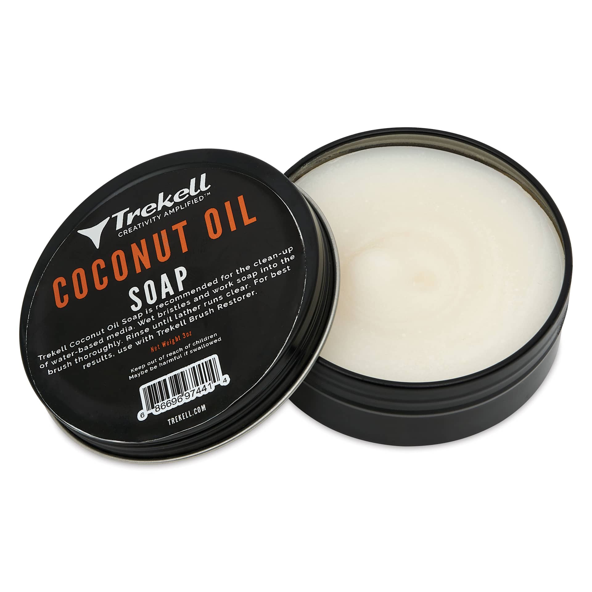 Trekell Coconut Oil Soap - 3 oz, tin open