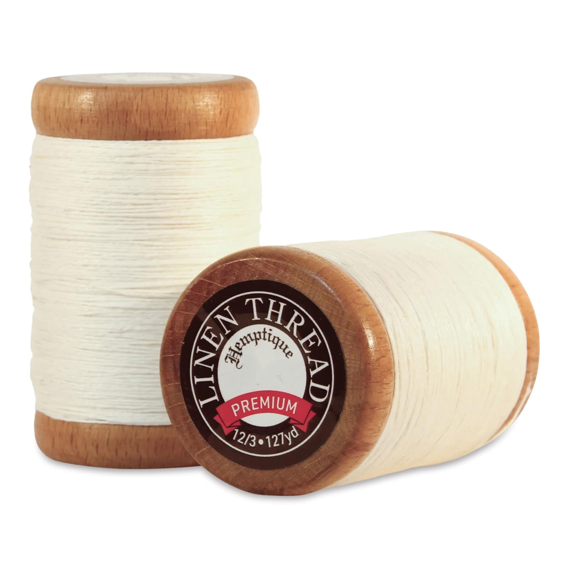Hemptique Premium Linen Thread - Bleached, 1 mm top and side view of spool