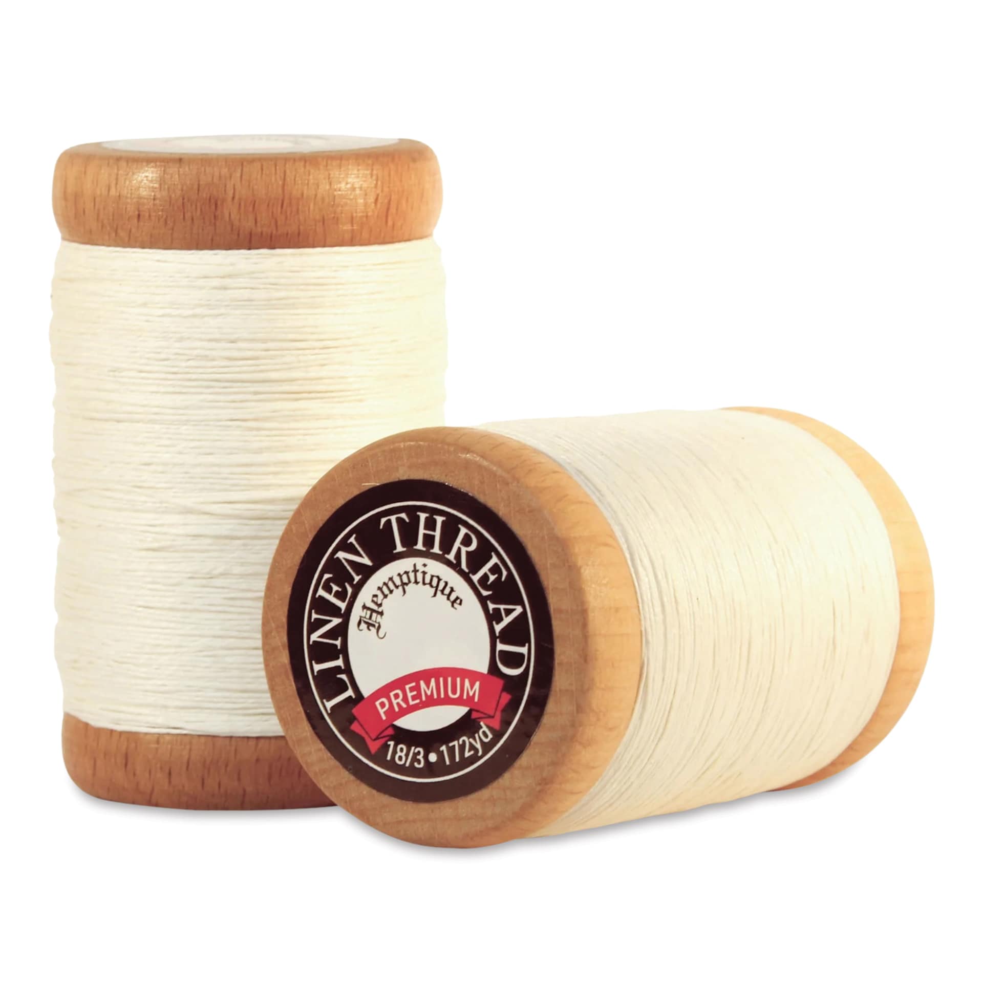 Hemptique Premium Linen Thread - Bleached, 0.6 mm top and side view of spool