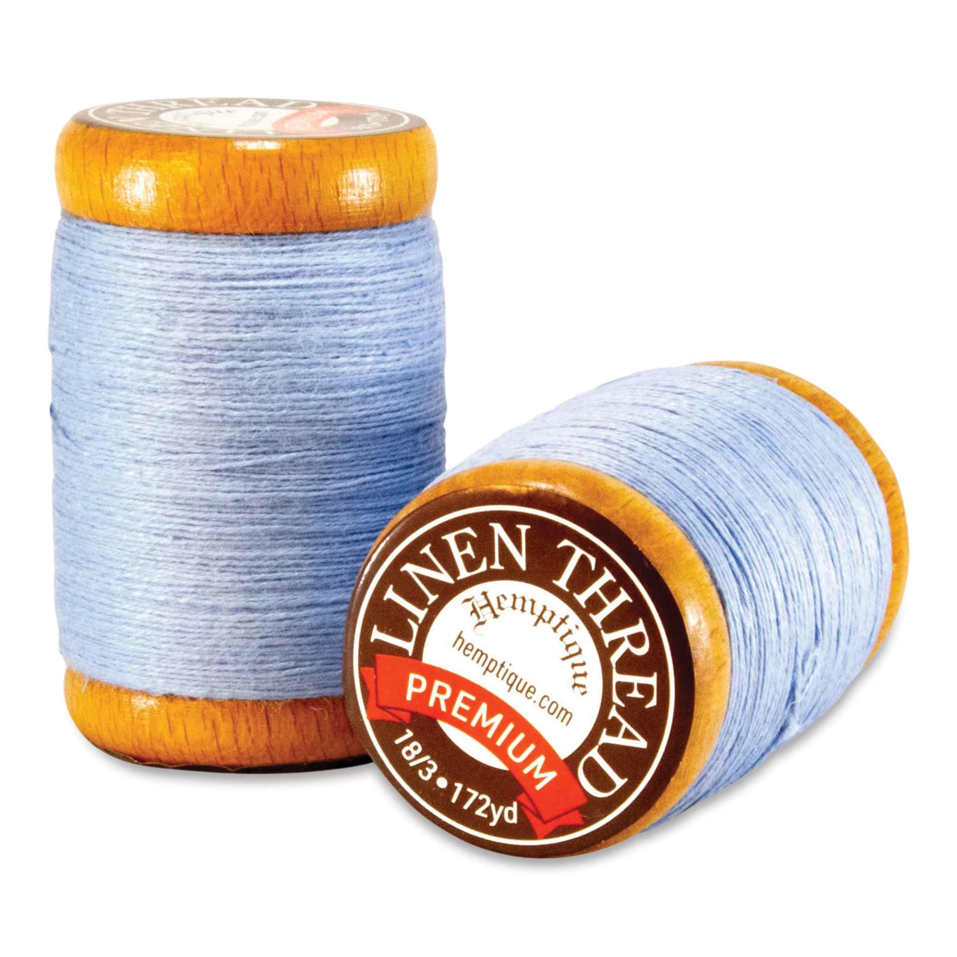 Hemptique Premium Linen Thread - Denim, 0.6 mm top and side view of spool