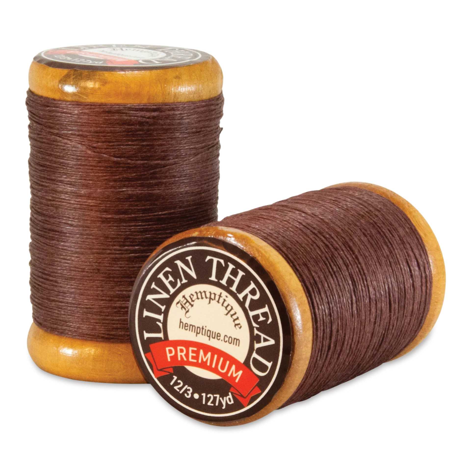 Hemptique Premium Linen Thread - Brown, 1 mm top and side view of spool