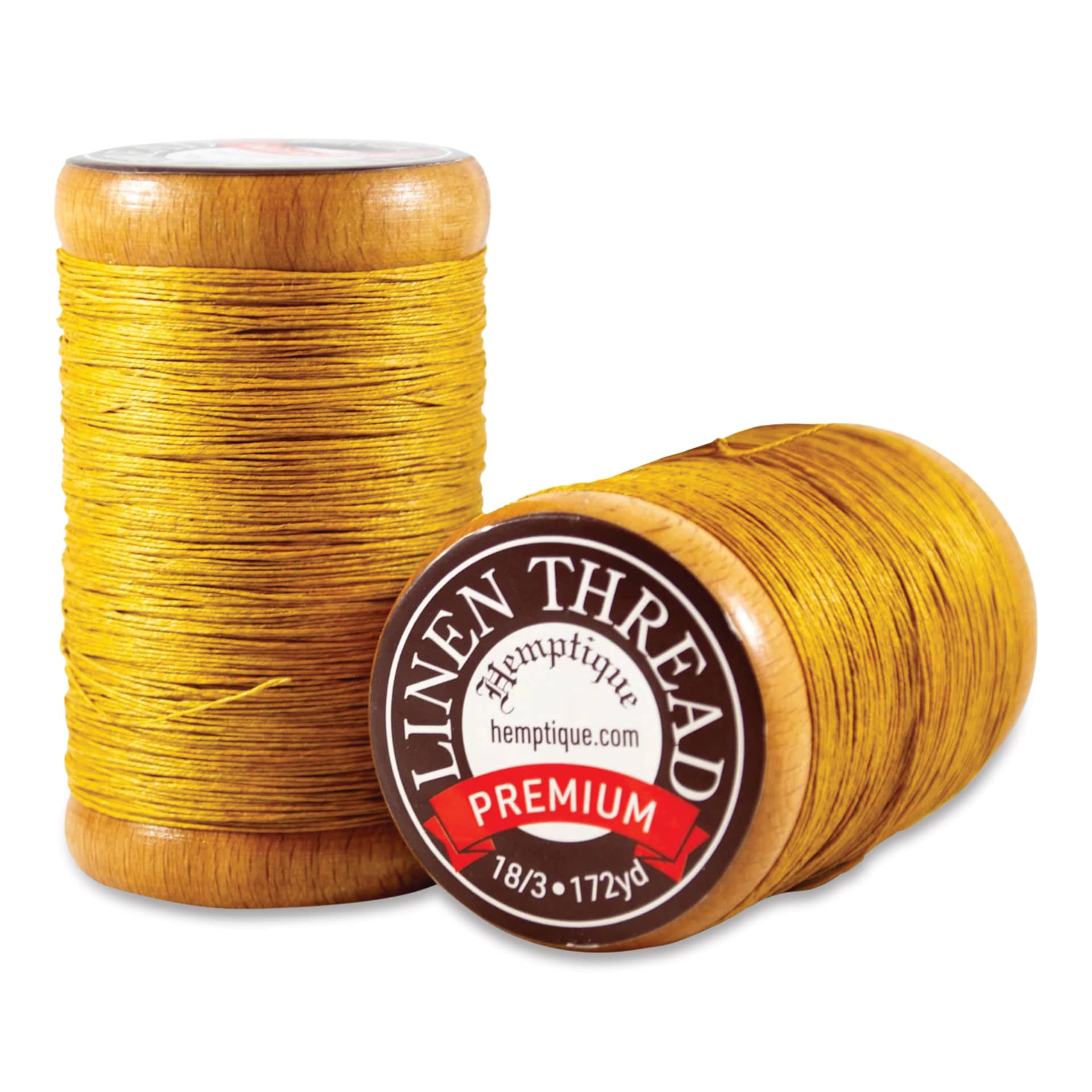 Hemptique Premium Linen Thread - Gold, 0.6 mm top and side of spool