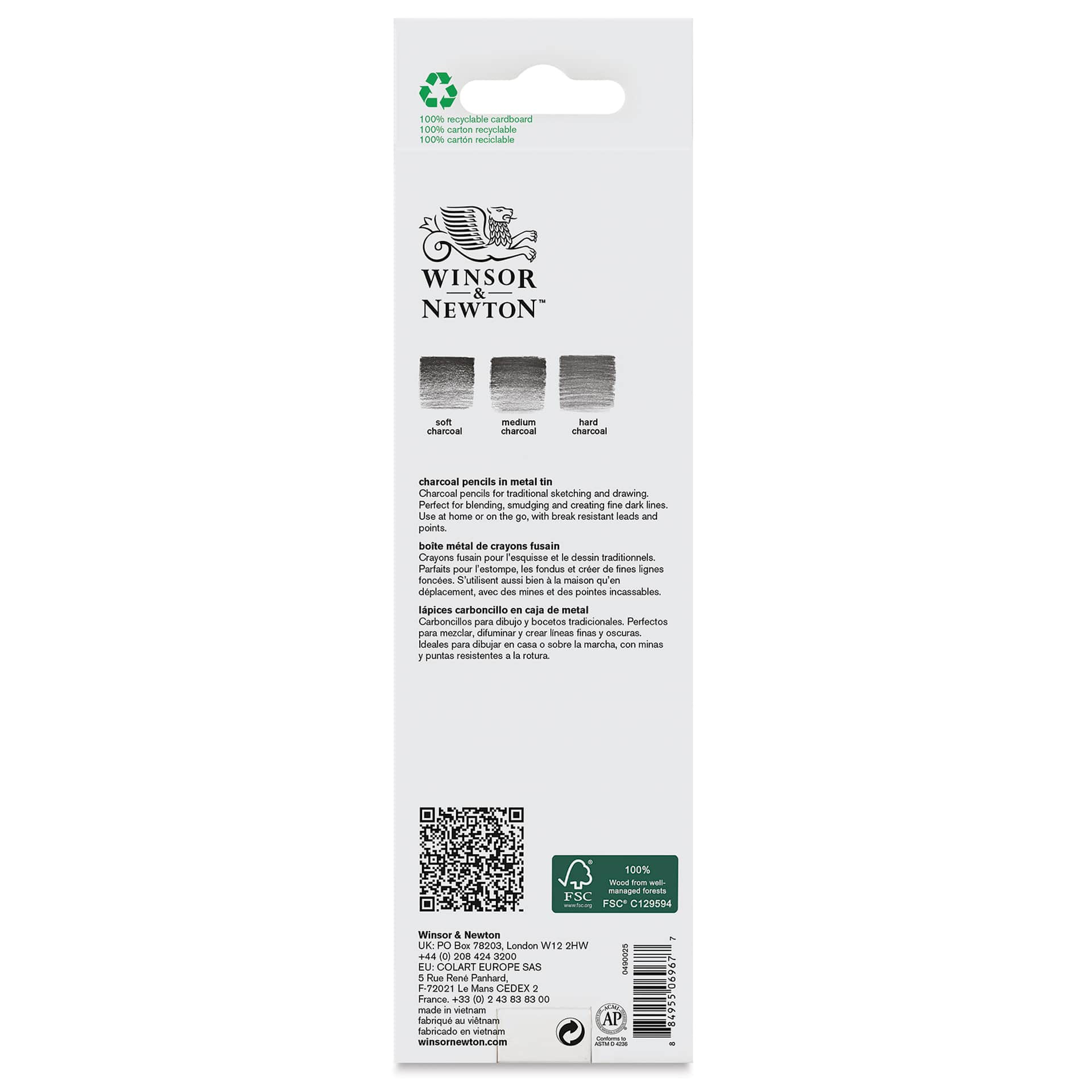 Winsor & Newton Studio Collection Charcoal Pencil Set, back of the packaging