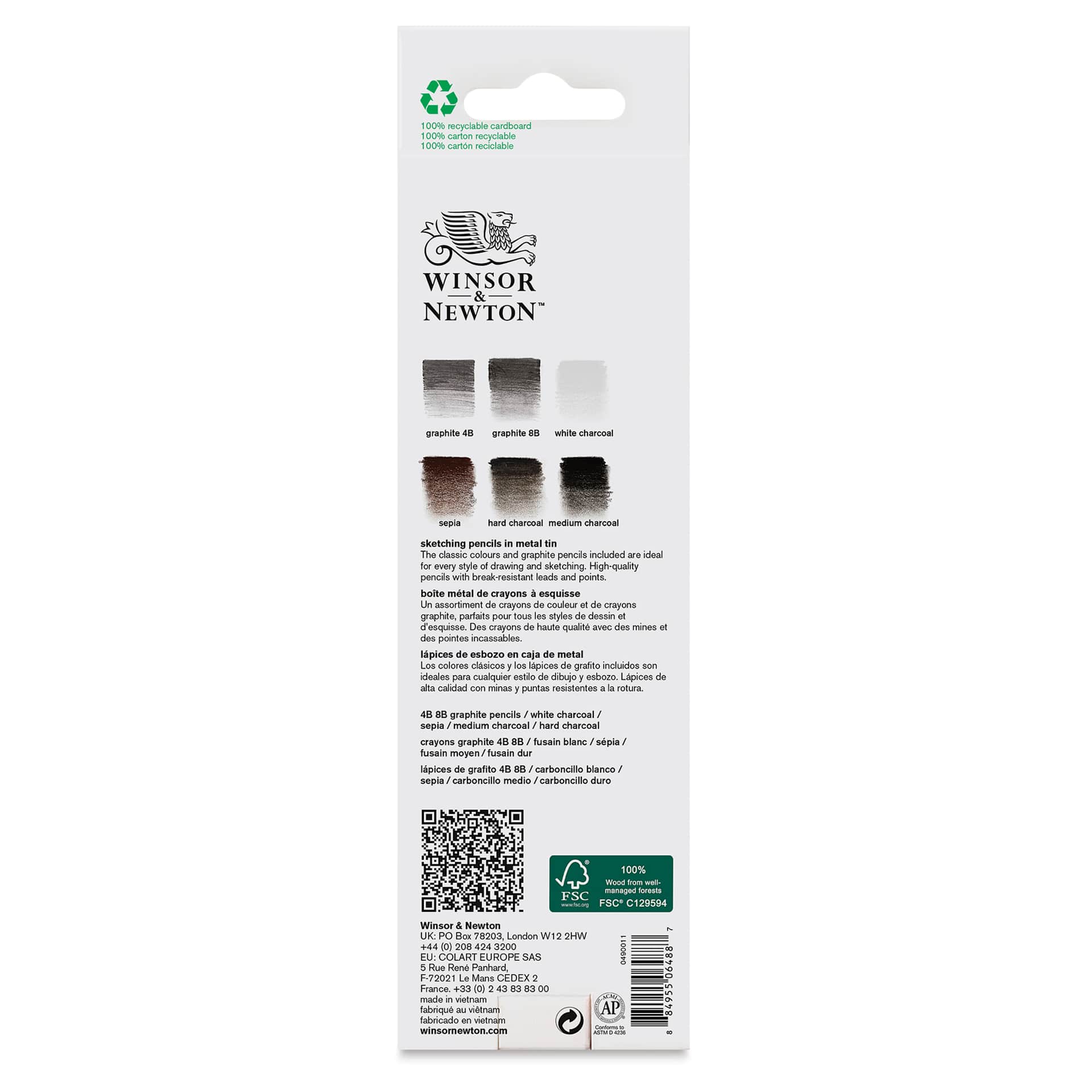 Winsor & Newton Studio Collection Sketching Pencils - Set of 6, back of the packaging