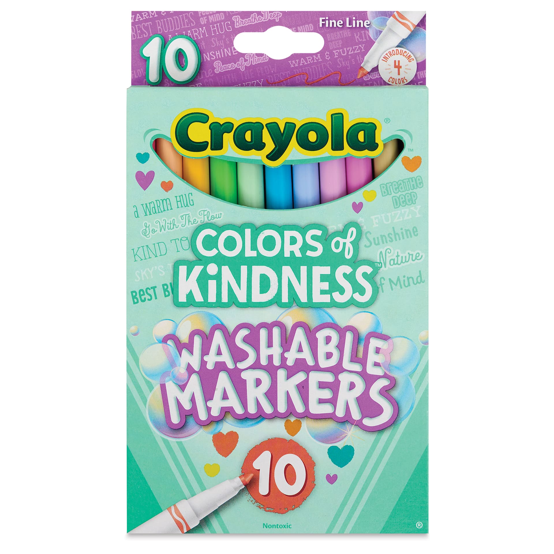 Crayola Ultra-Clean Washable Marker Set - Colors of Kindness, Fine Line, Set of 10 front of packaging