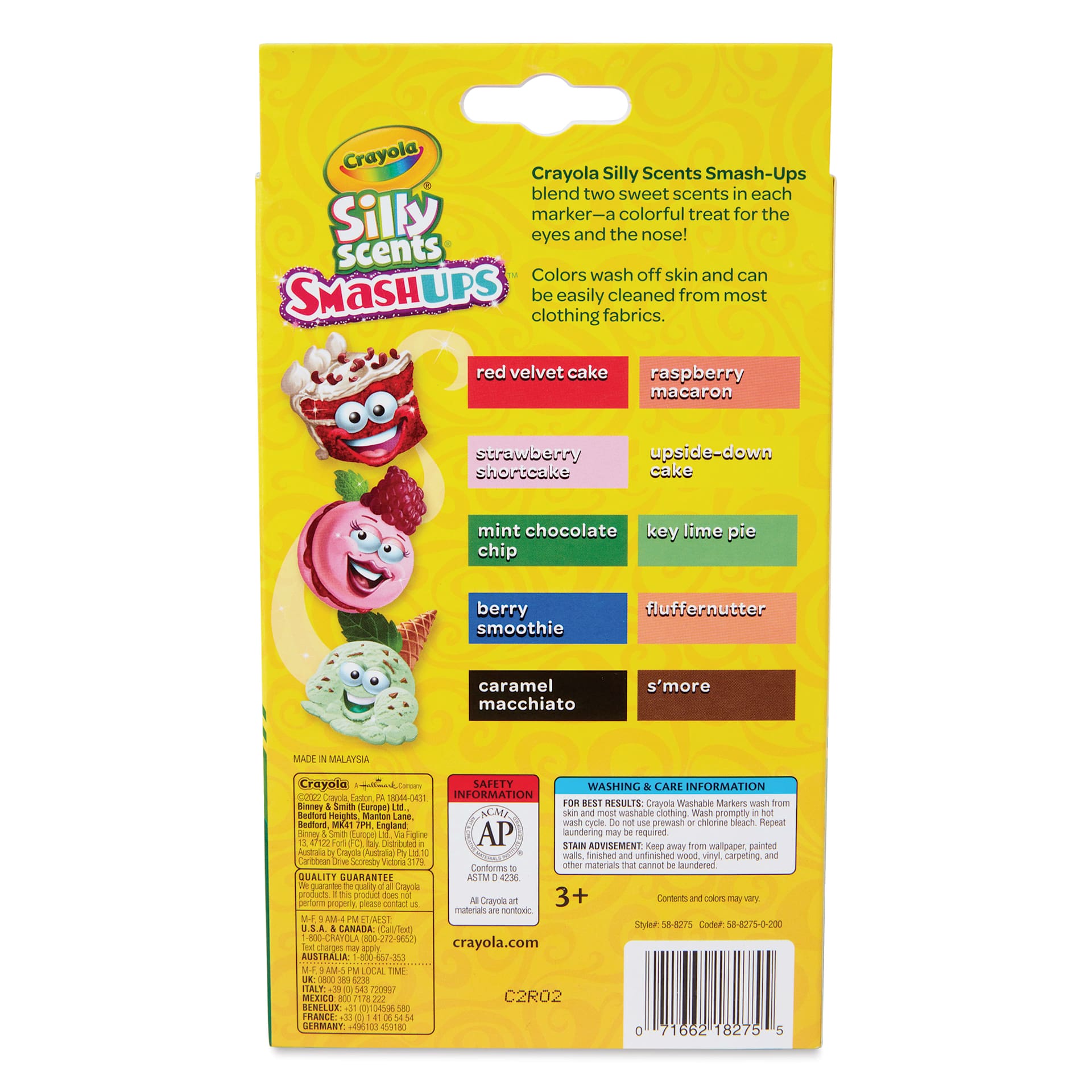 Crayola Silly Scent Smashups Markers - Set of 10, Fine Tip, back of the packaging
