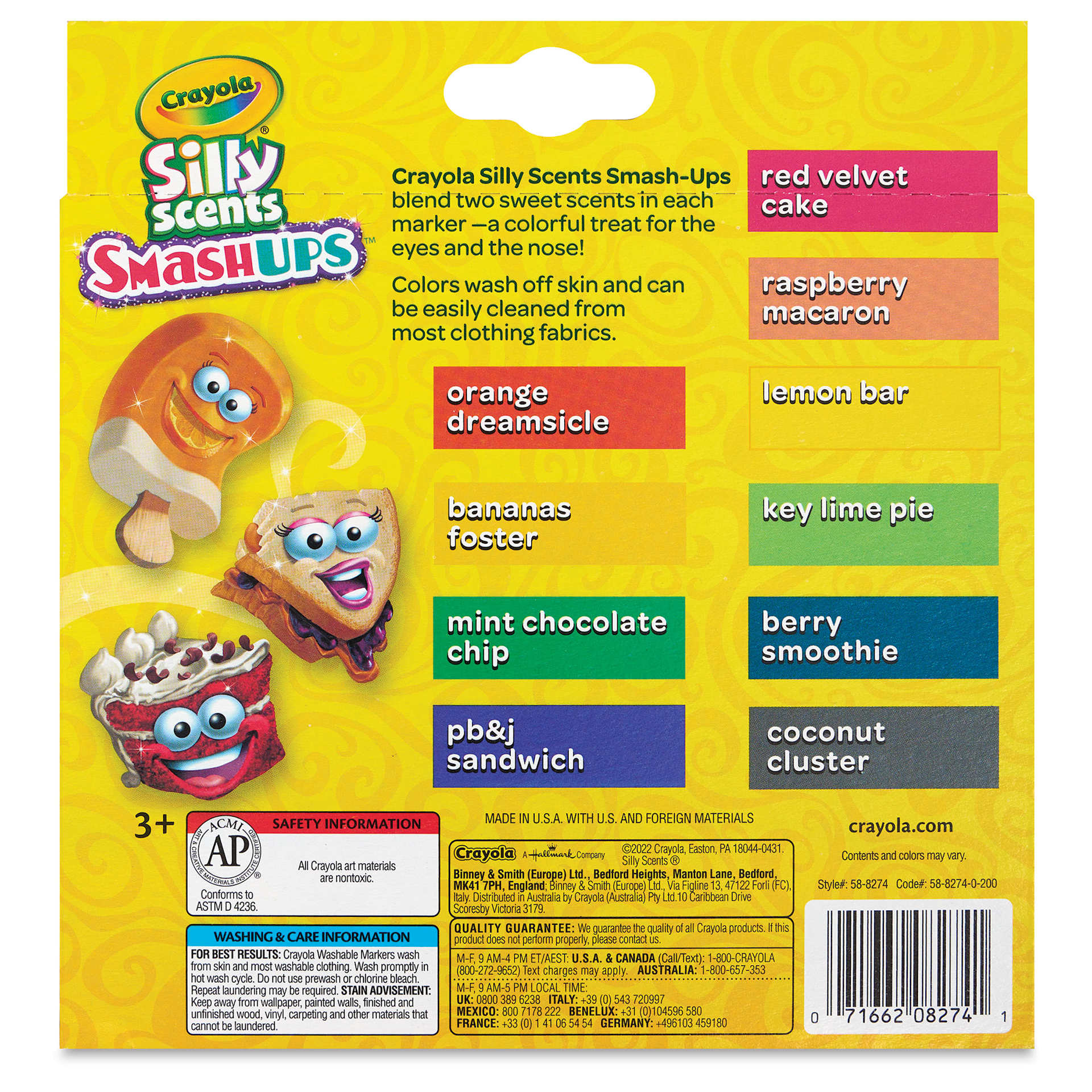 Crayola Silly Scent Smashups Markers - Set of 10, Broad Tip back of package