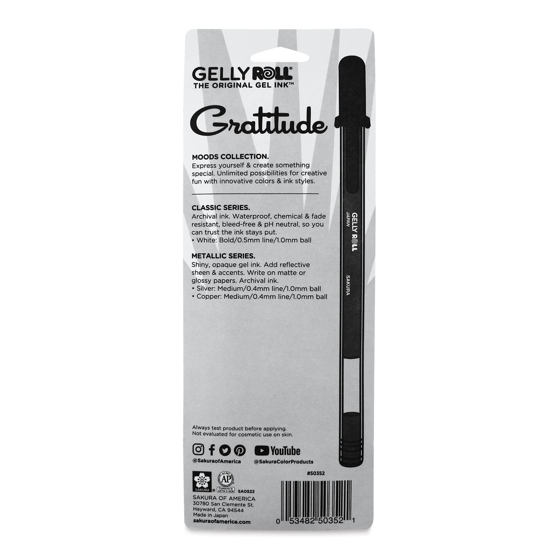 Sakura Gelly Roll Moods Collection Pens - Gratitude, Set of 3, back of the packaging
