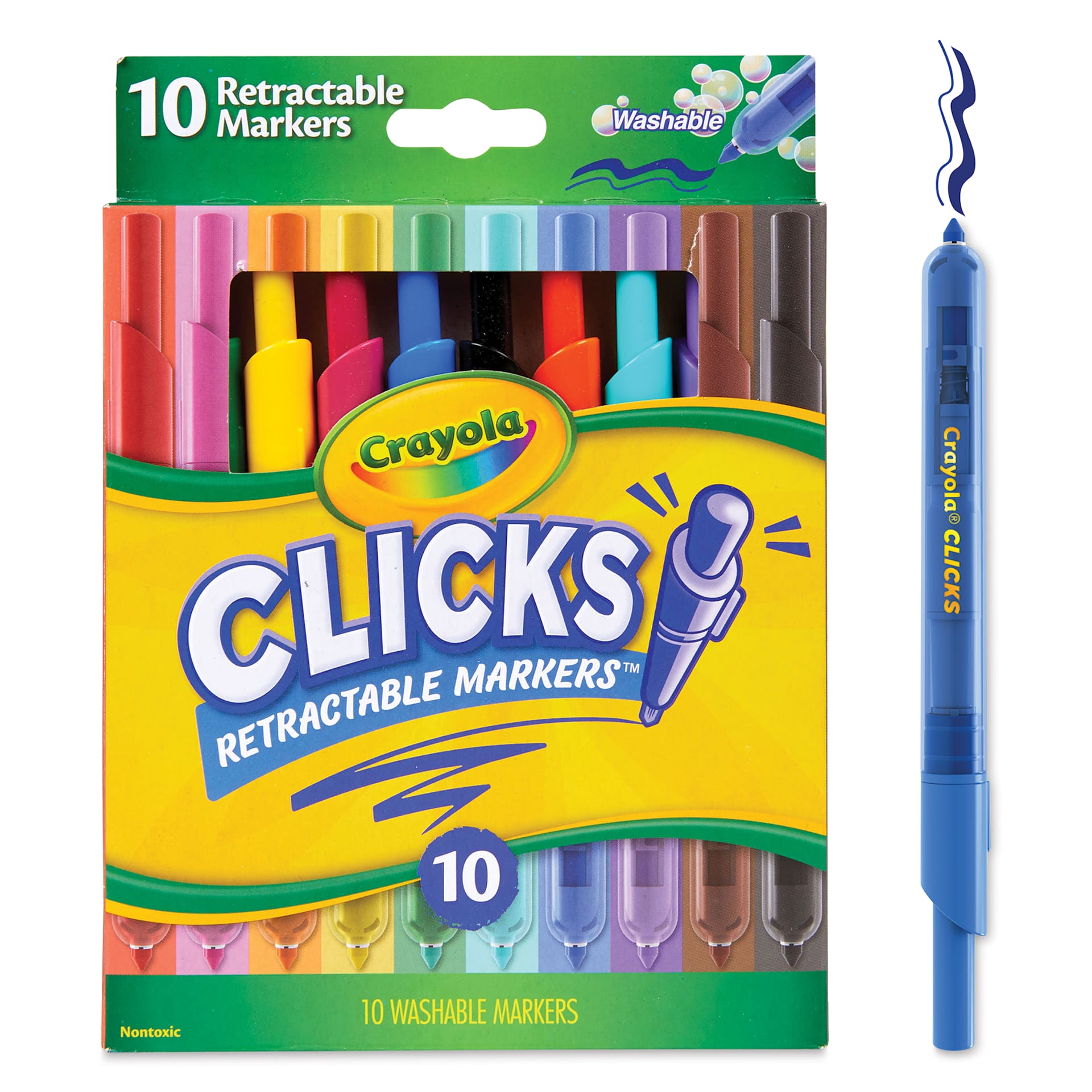 Crayola Clicks Retractable Markers - Set of 10, Assorted Colors, single marker out of packaging