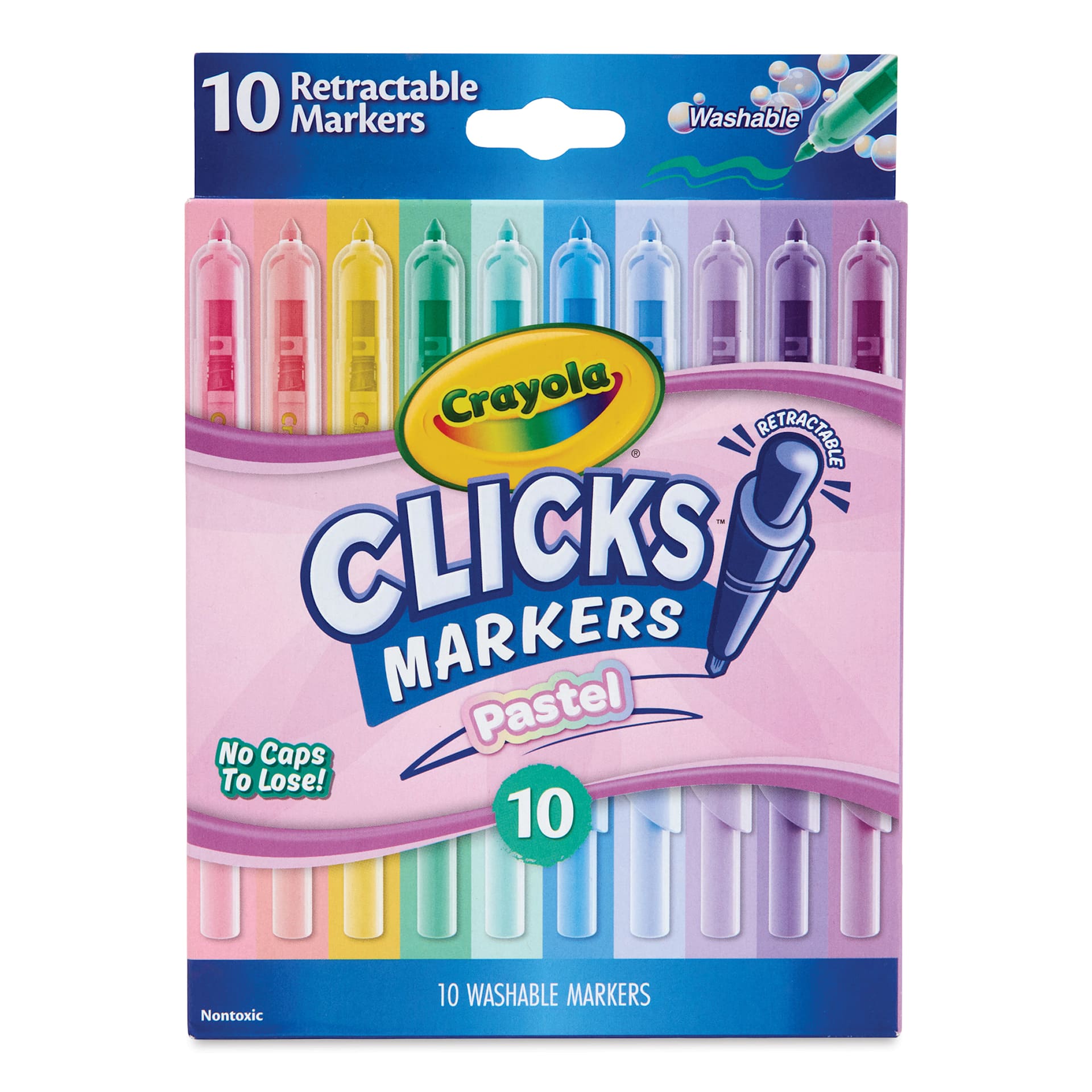Crayola Clicks Retractable Markers - Set of 10, Pastel Colors, front of packaging