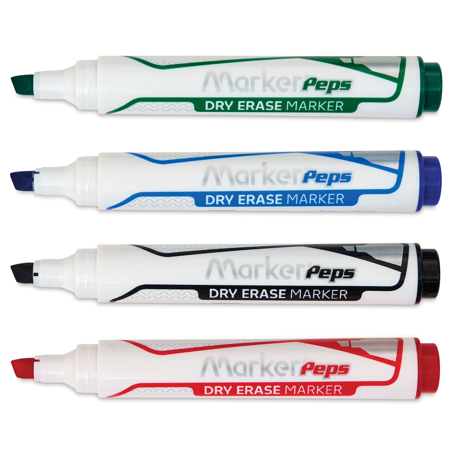 Maped Marker'Peps Dry Erase Marker Set - Chisel Tip, Assorted, Set of 4, caps off