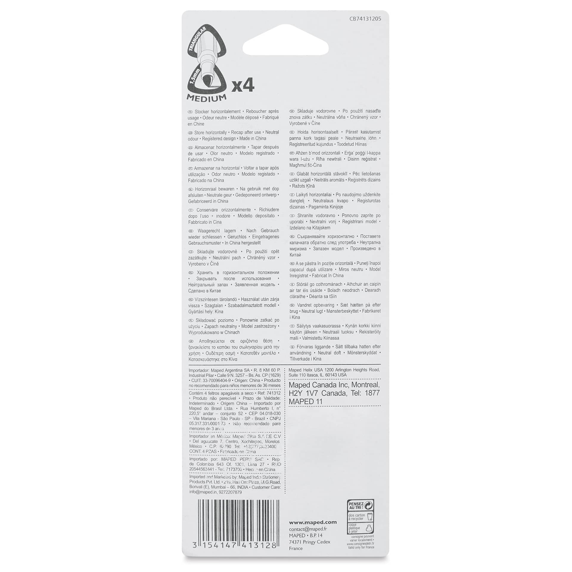 Maped Marker'Peps Dry Erase Marker Set - Fine Tip, Assorted, Set of 4, back of packaging