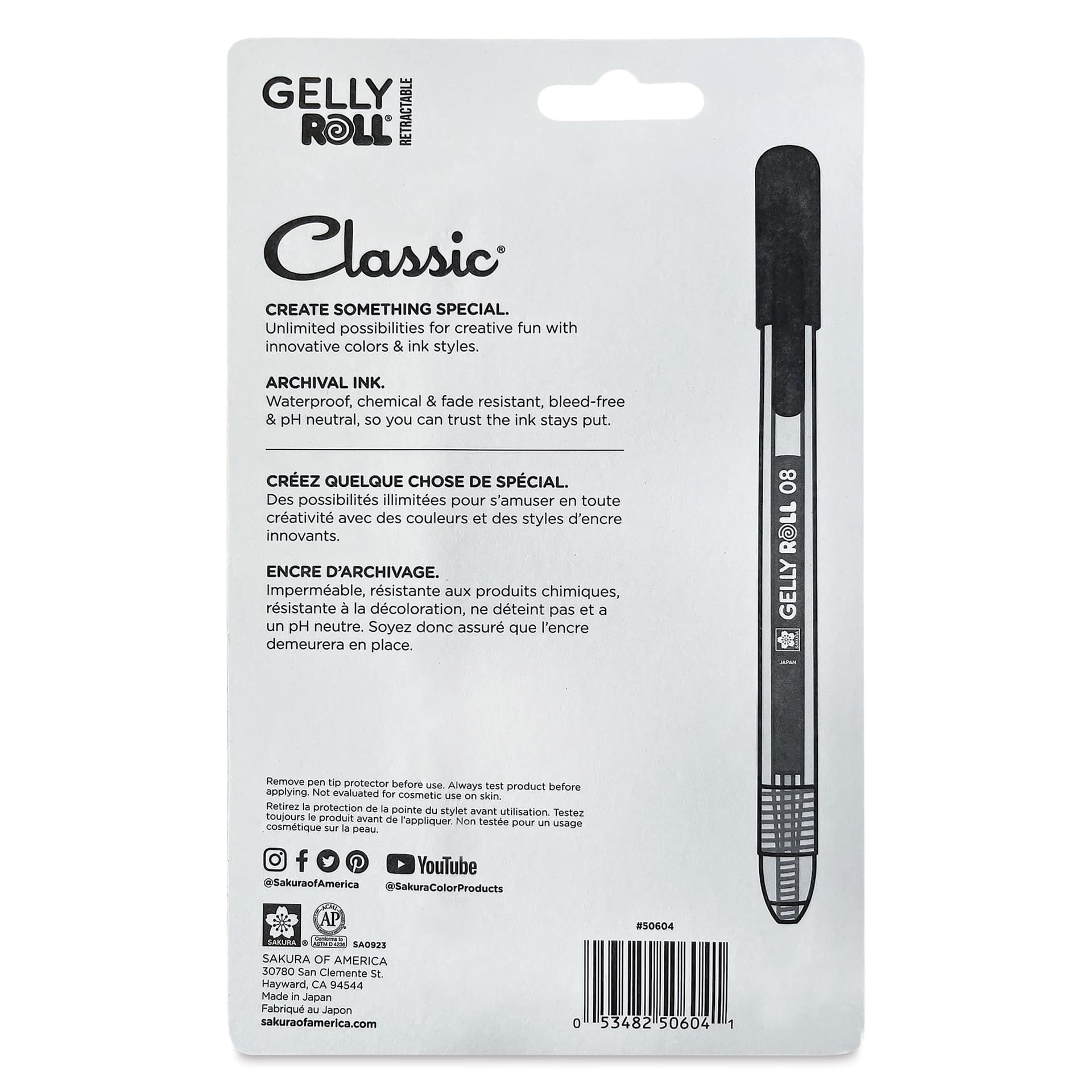 Sakura Gelly Roll Retractable Classic Pens - Set of 6, back of the packaging