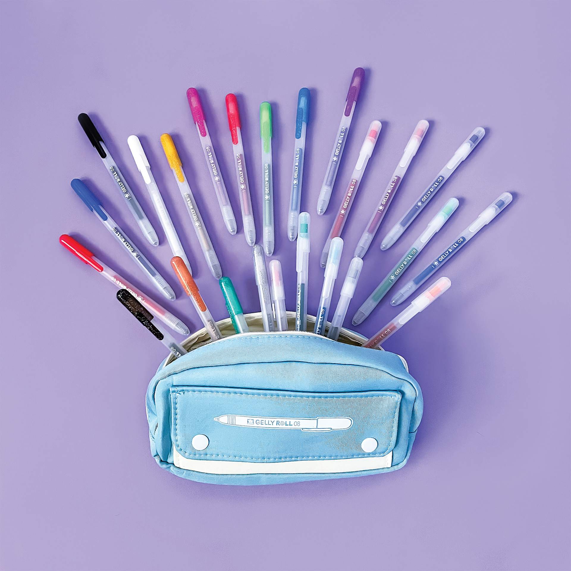 Sakura Gelly Roll Retractable Limited Edition Pens - Assorted Colors, Set of 24 with Pen Case, pens partially in case