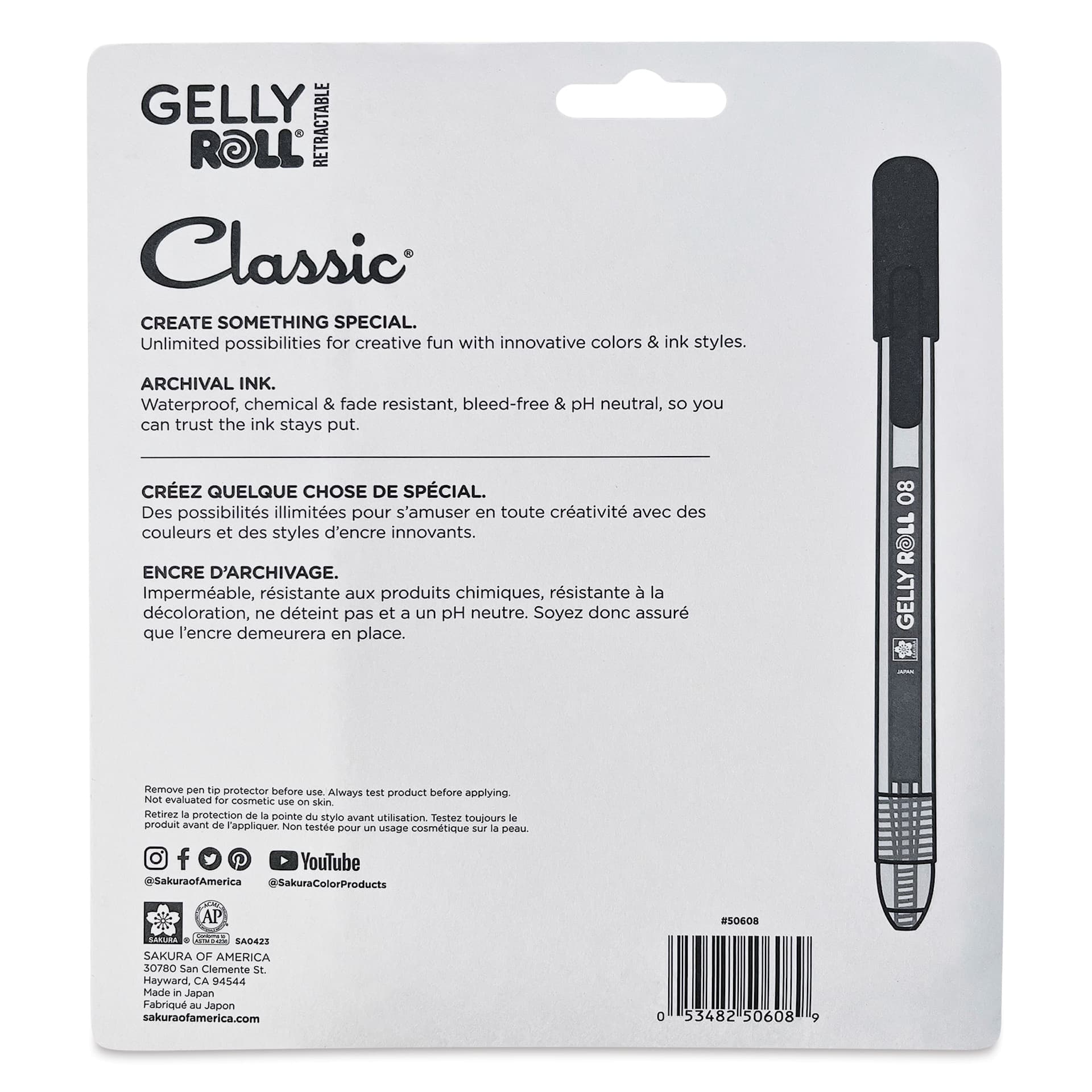 Sakura Gelly Roll Retractable Classic Pens - Assorted, Medium Tip, Set of 10, back of the packaging