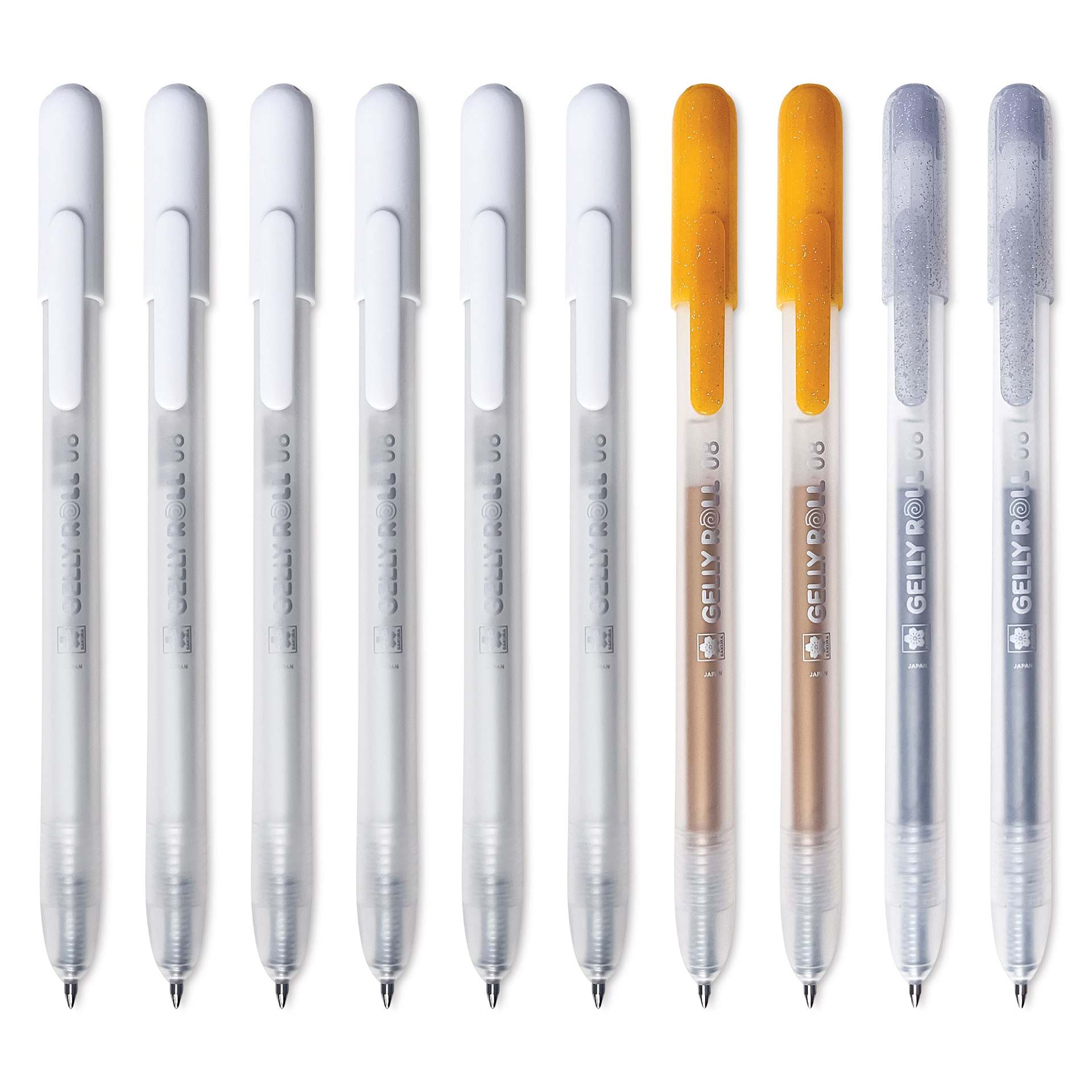 Sakura Gelly Roll Retractable Craft Pens - Assorted, Medium Tip, Set of 10, pens laid out