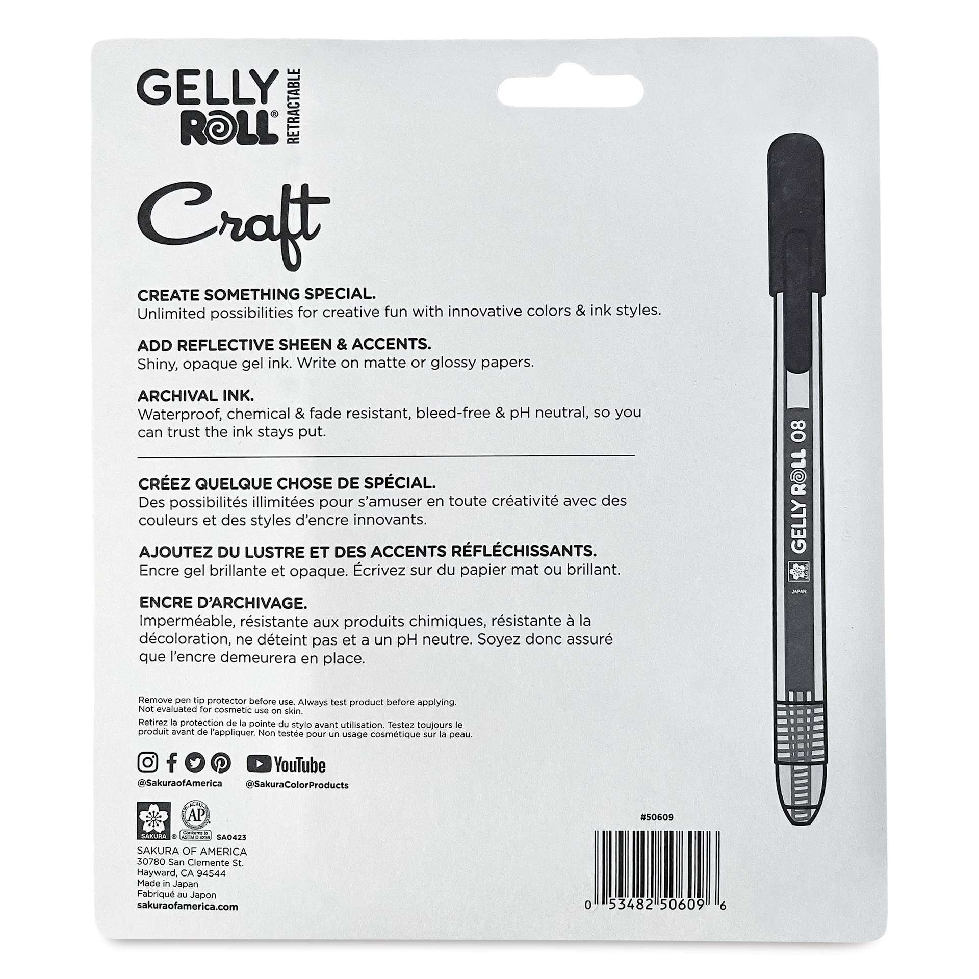 Sakura Gelly Roll Retractable Craft Pens - Assorted, Medium Tip, Set of 10, back of the packaging