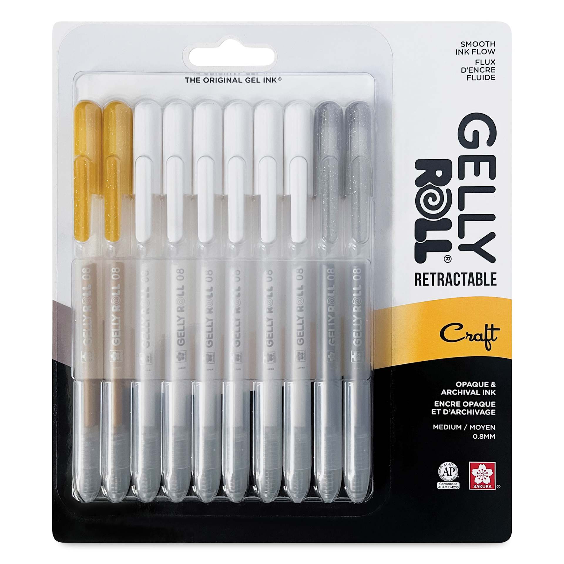 Sakura Gelly Roll Retractable Craft Pens - Assorted, Medium Tip, Set of 10, front of the packaging