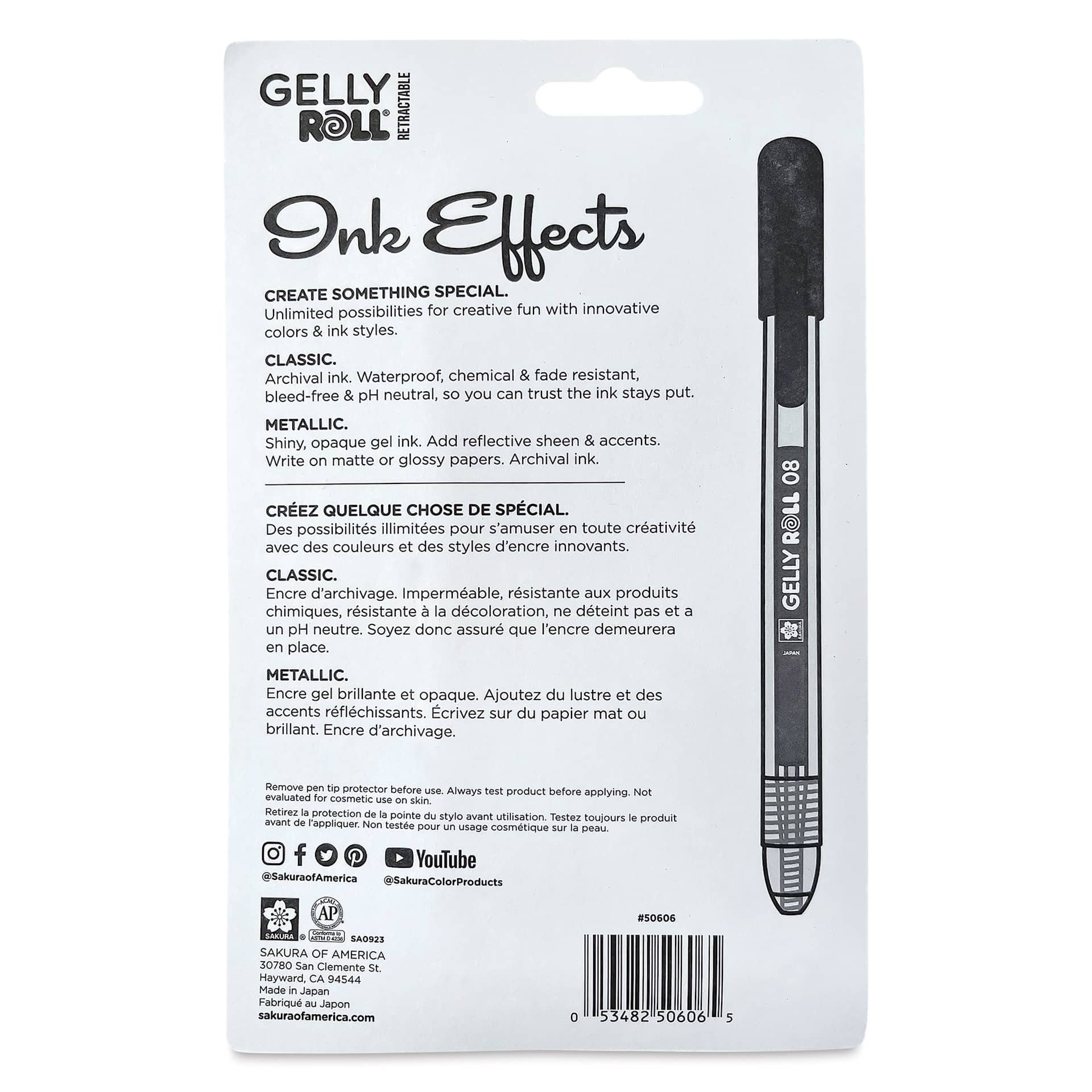 Sakura Gelly Roll Retractable Effects Pens - Ink Effects, Set of 6, back of the packaging
