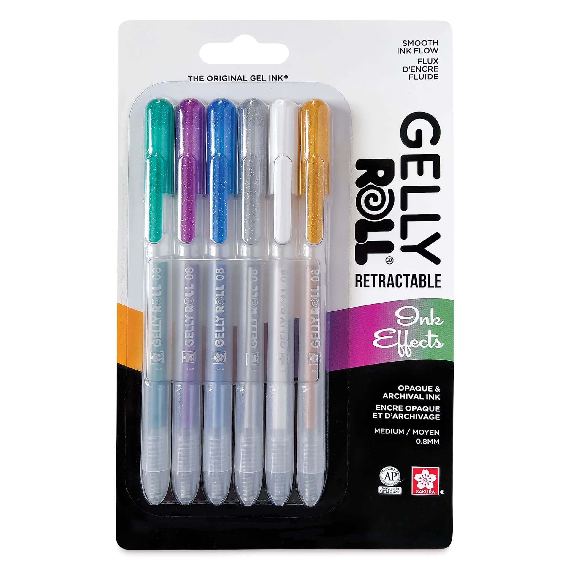 Sakura Gelly Roll Retractable Effects Pens - Ink Effects, Set of 6, front of the packaging