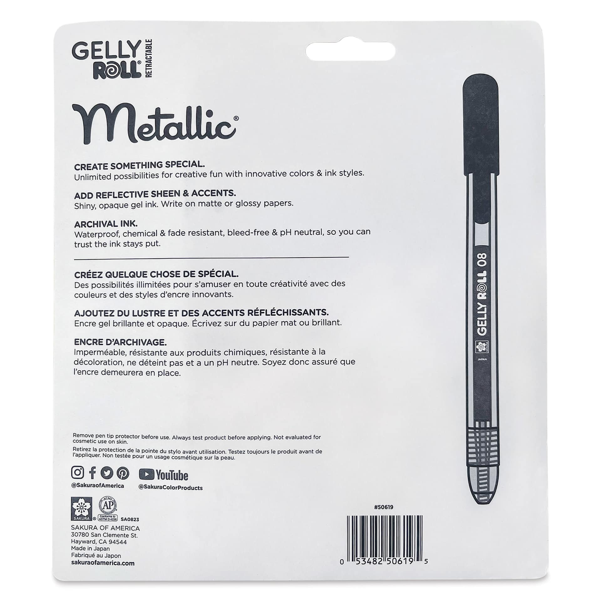 Sakura Gelly Roll Retractable Metallic Pens - Set of 10, back of the packaging