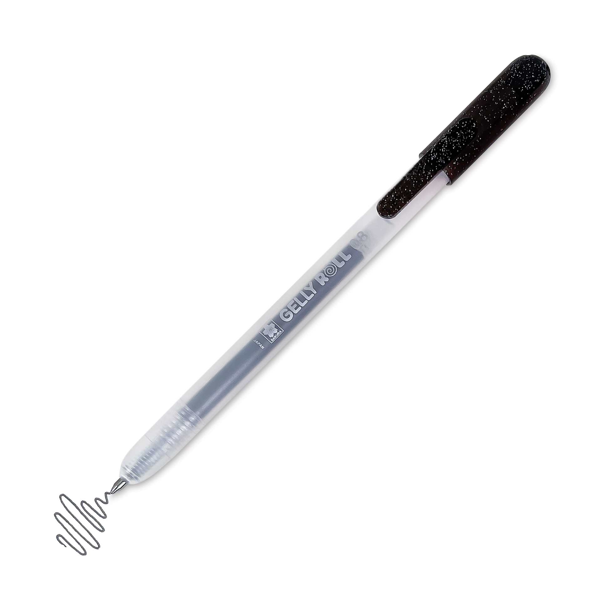 Sakura Gelly Roll Retractable Metallic Pen - Black, tip extended showing pen mark