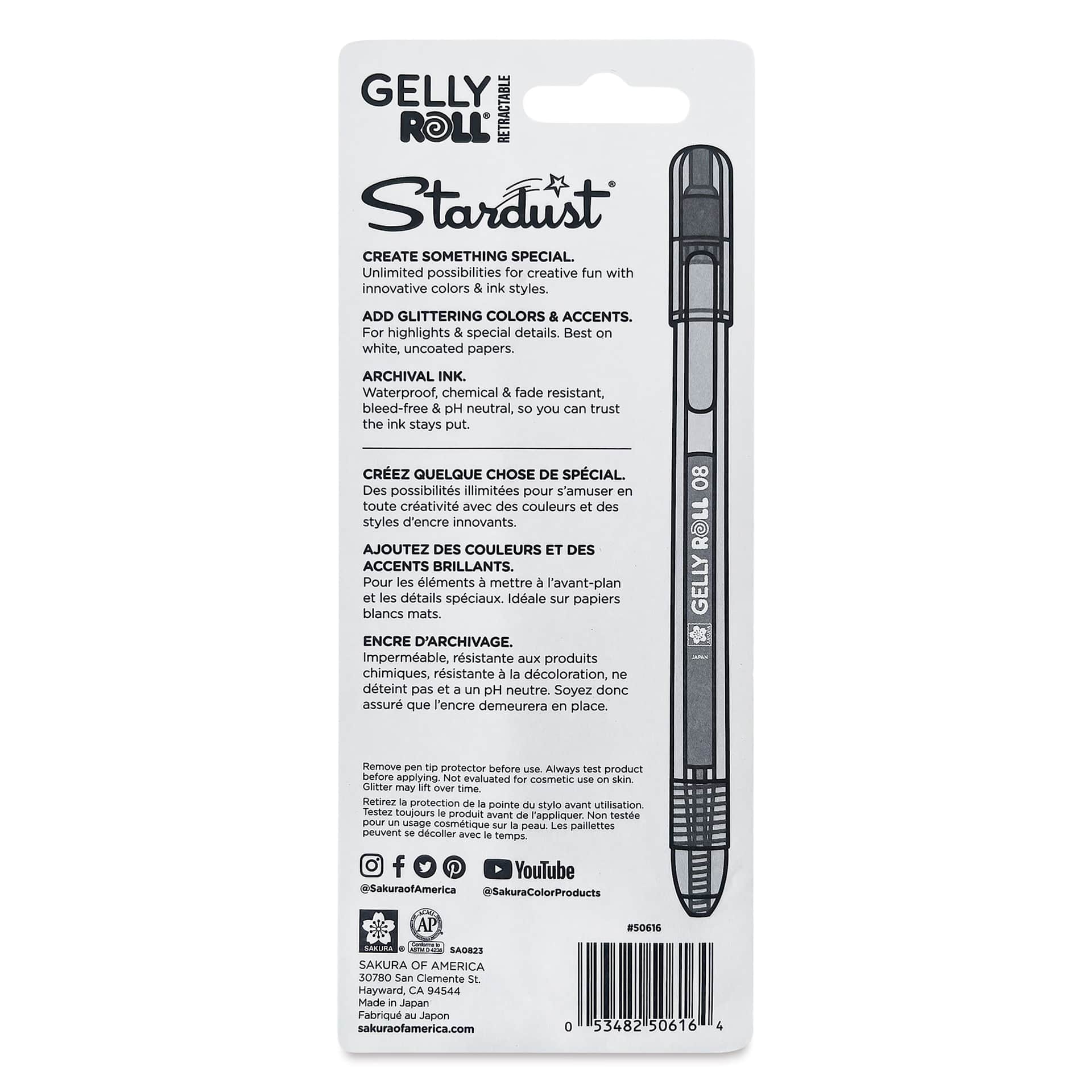 Sakura Gelly Roll Retractable Stardust Pen - Melon Mix, Set of 3, back of the packaging