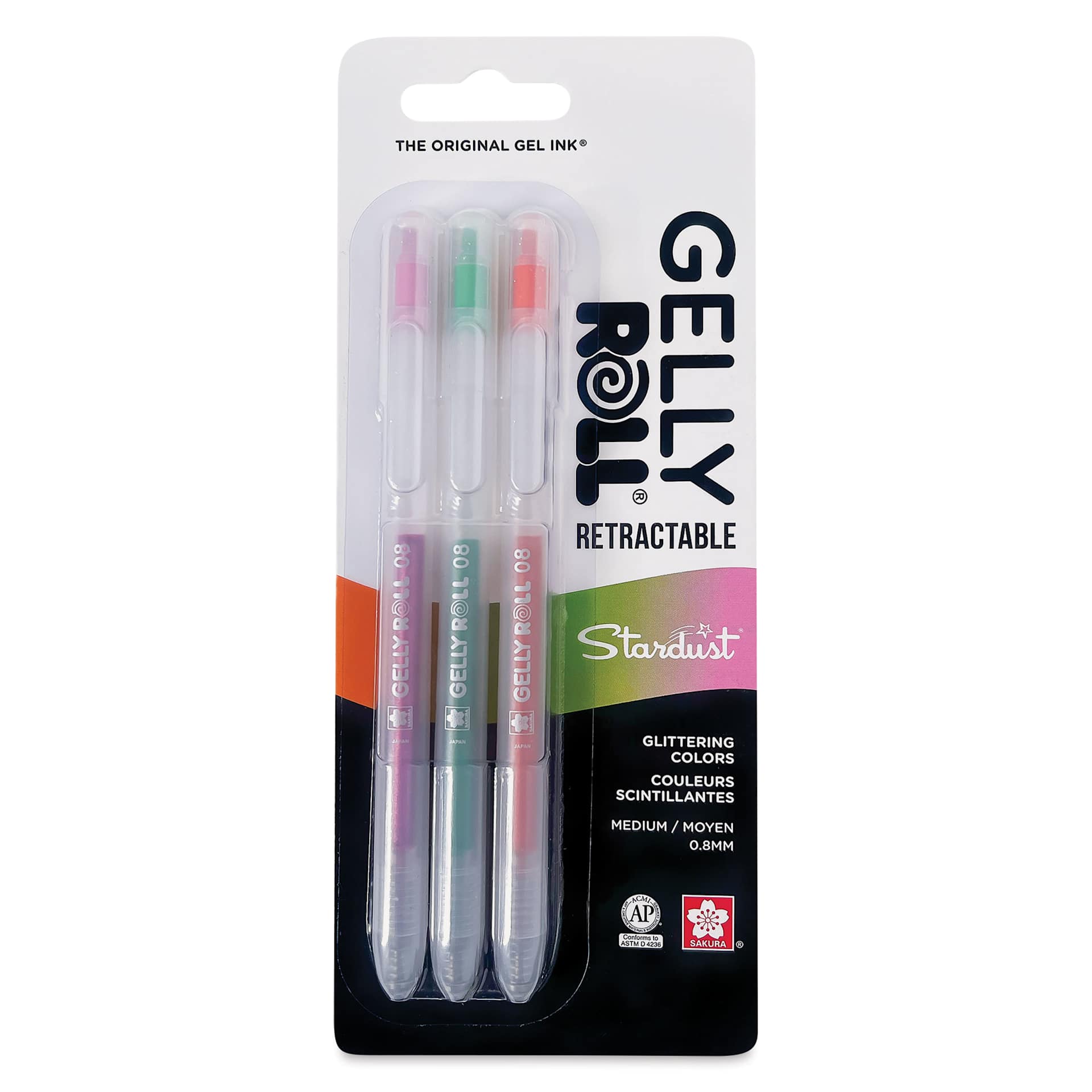 Sakura Gelly Roll Retractable Stardust Pen - Melon Mix, Set of 3, front of the packaging