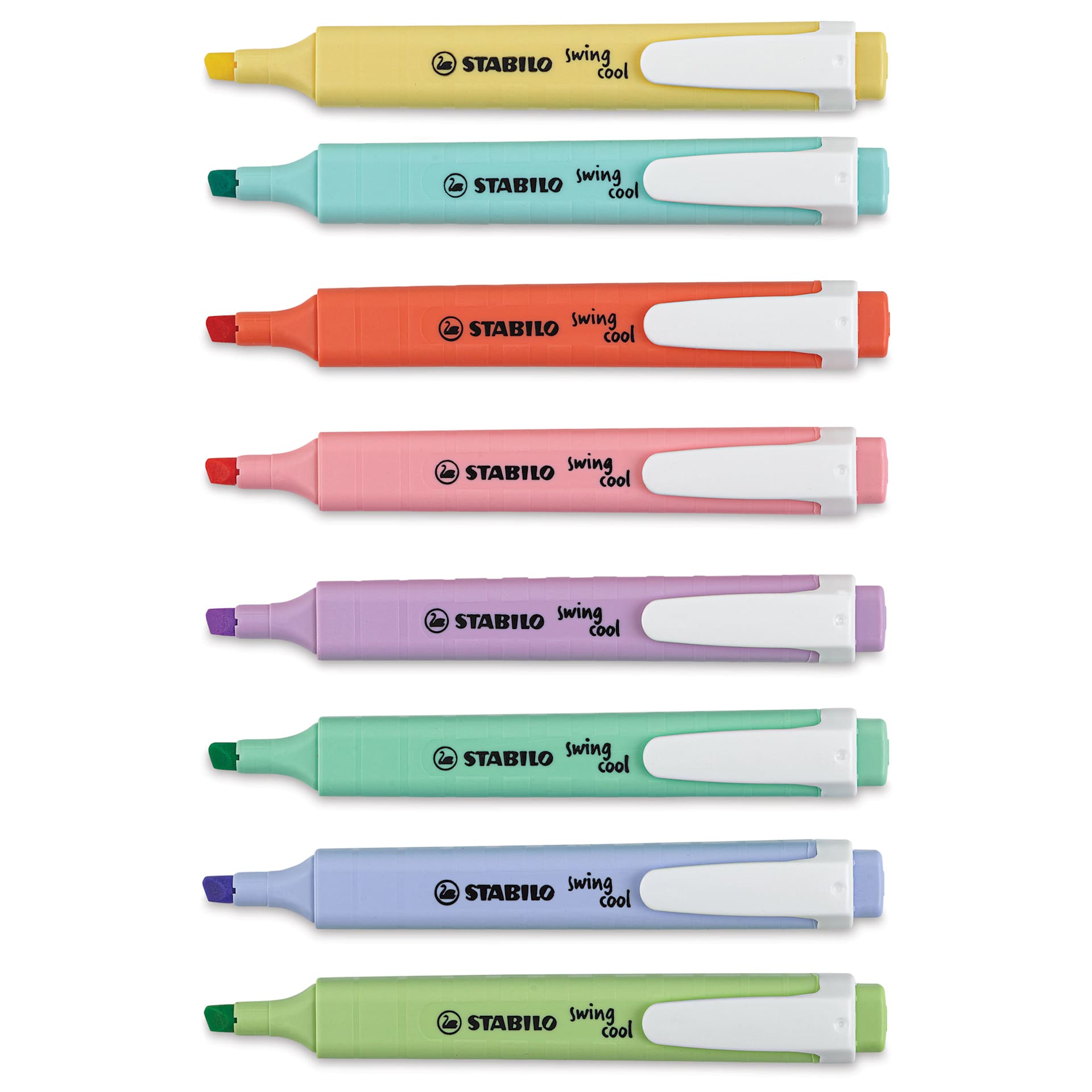 Stabilo Swing Cool Highlighters - Pastel, Set of 8, contents laid out of packaging