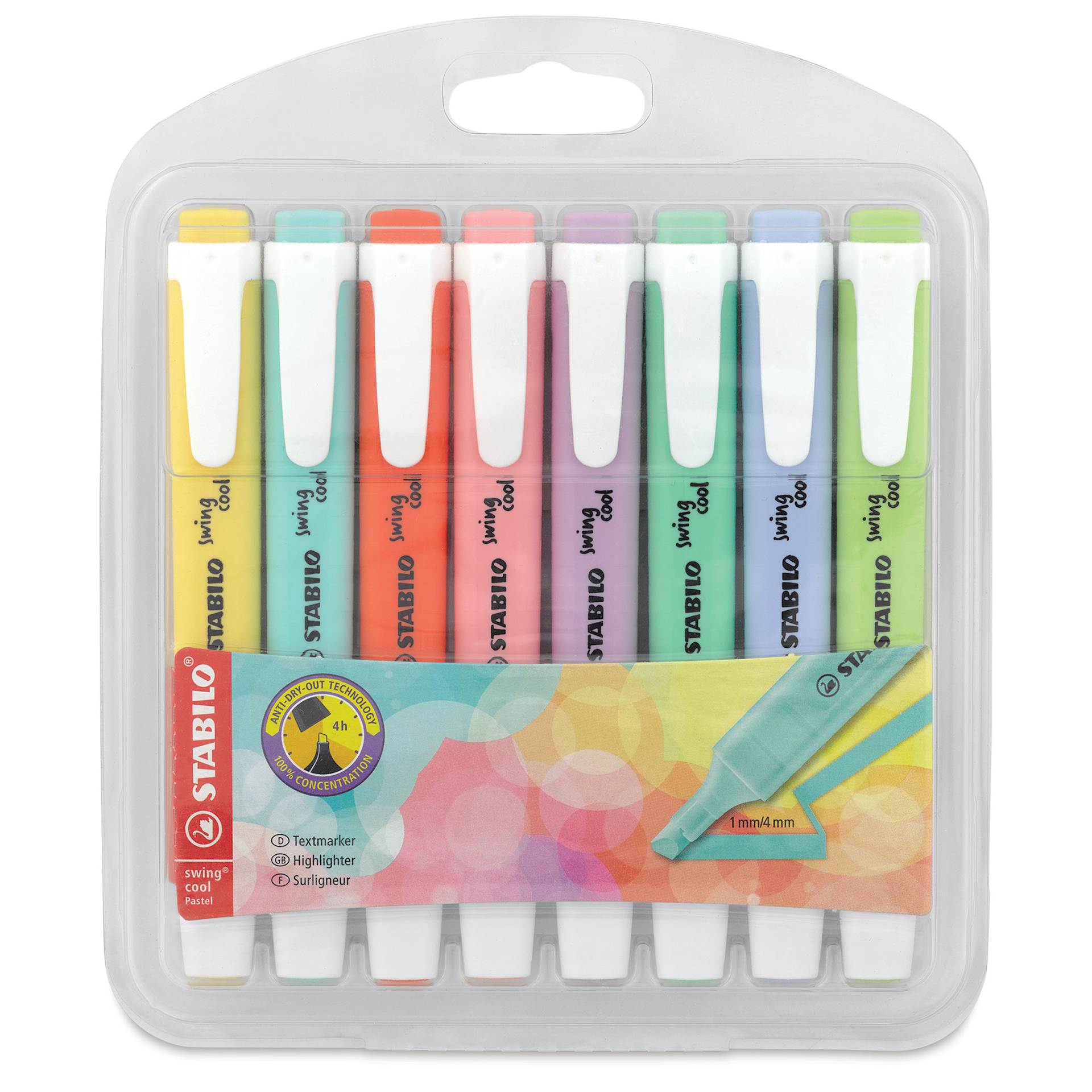 Stabilo Swing Cool Highlighters - Pastel, Set of 8, front of the packaging