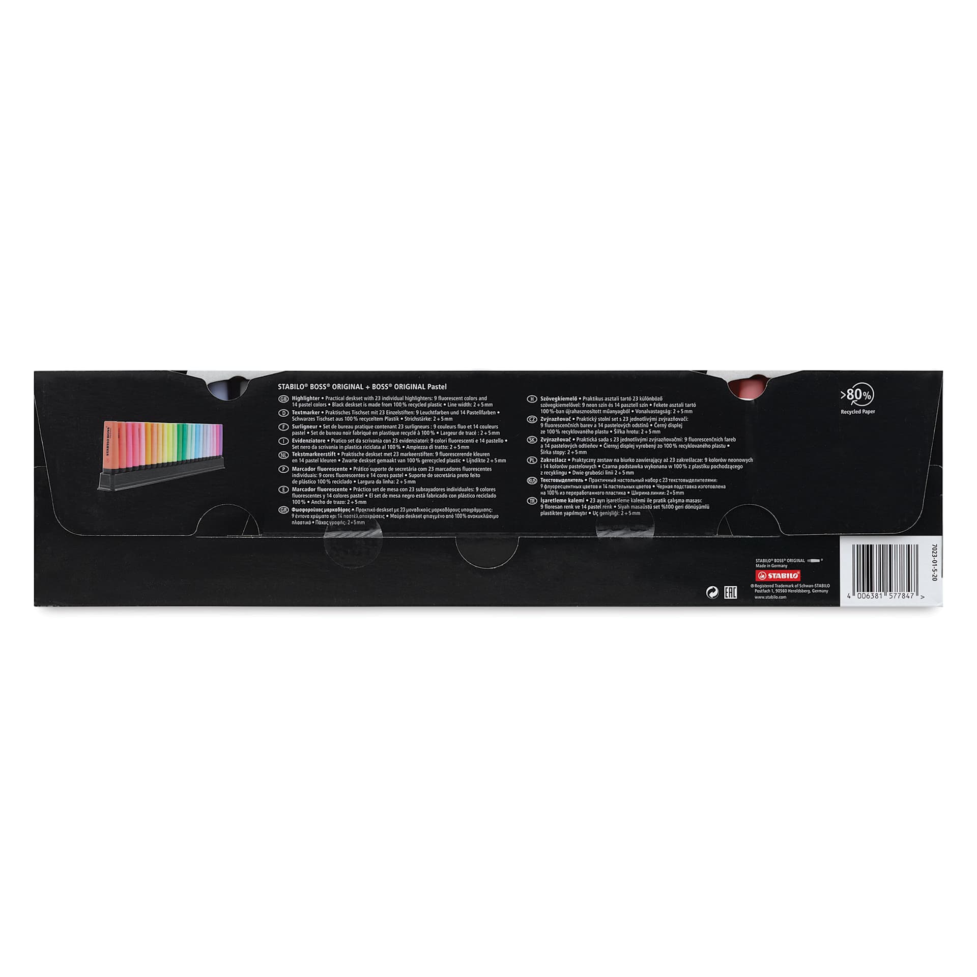 Stabilo Boss Original Highlighters - Arty, Set of 23, back of the packaging